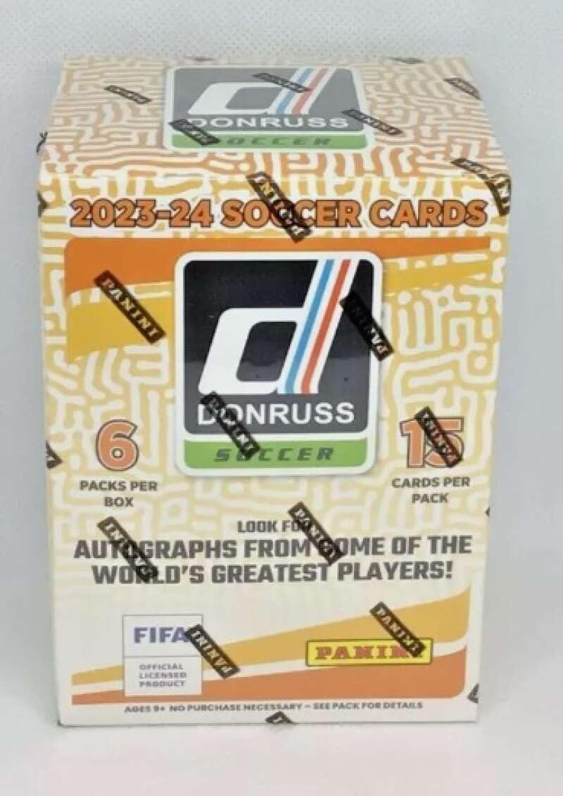 2023-24 Donruss Soccer Blaster Box (6 Packs / 15 Cards Per Pack) - Look for Blaster-Exclusive Parallels: Cubic, Pink Cubic, Velocity (Opti-Chrome), Pink Velocity (Opti-Chrome), Gold Power (Opti-Chrome)