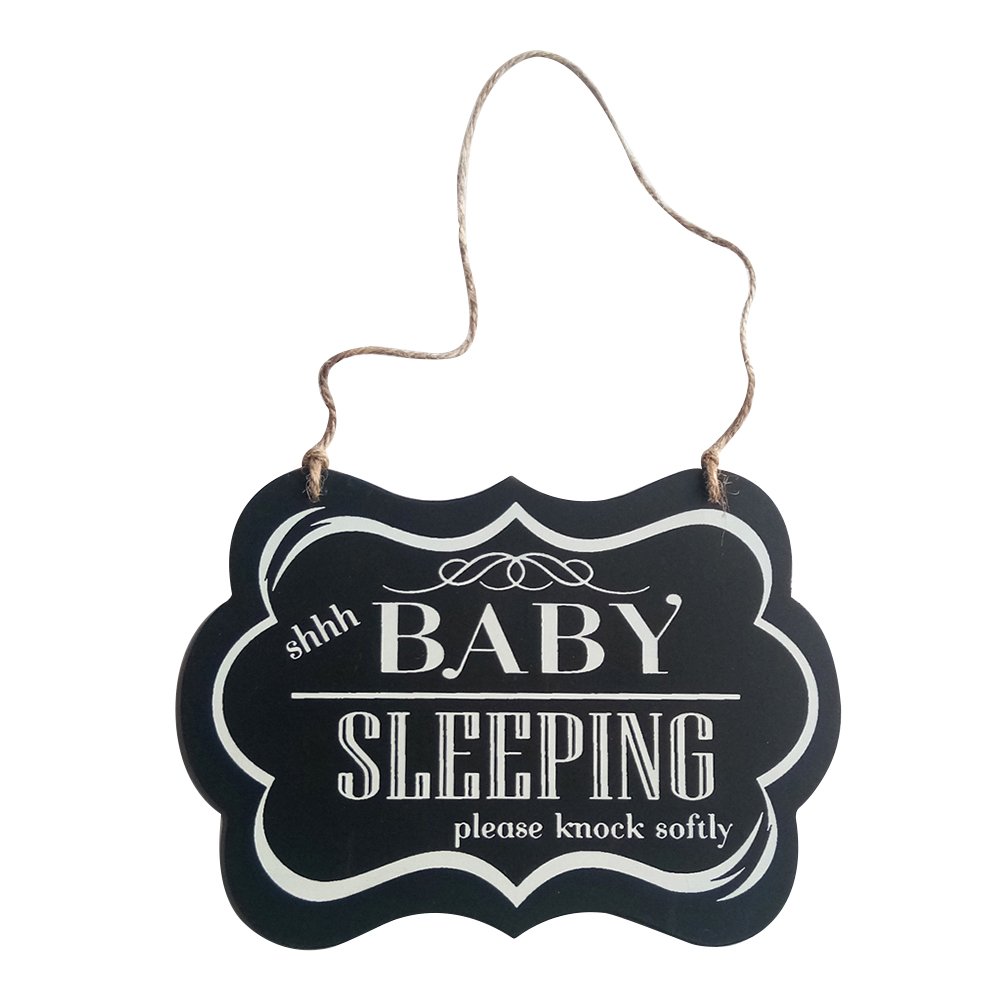 Goolsky 200pcs Wall Hanging Ornament Painted Wood Decorative Shhh Baby Sleeping Door Sign Black Decoration for Home Party Supply Style 1