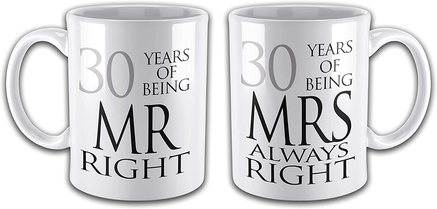 LBS4ALL Pair of Mr Right & Mrs Always Right Anniversary (30th Pearl) Novelty Mugs