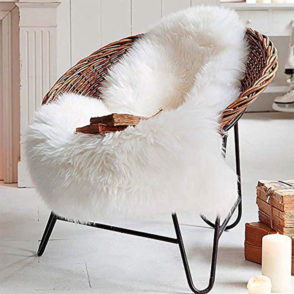 LOCHAS Deluxe Super Soft Fluffy Shaggy Home Decor Faux Sheepskin Silky Rug for Bedroom Floor Sofa Chair,Chair Cover Seat Pad Couch Pad Area Carpet,2ft x 3ft, Ivory White…