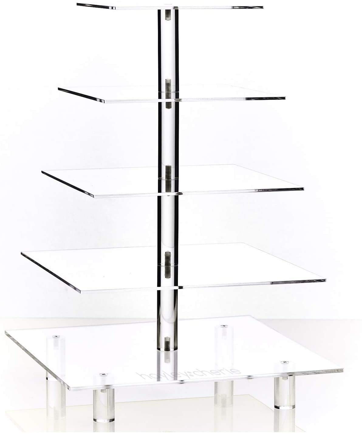 Hayley Cherie 5-Tier Square Cupcake Stand - Acrylic Tiered Cake Stand - Dessert or Cupcake Tower