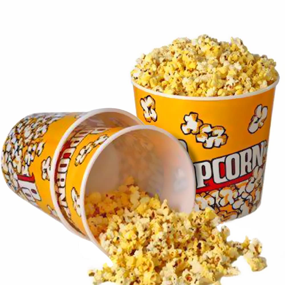 NOVELTY PLACE Retro Style Plastic Popcorn Containers for Movie Night - 7.25" Tall x 7.25" Top Diameter (3 Pack)