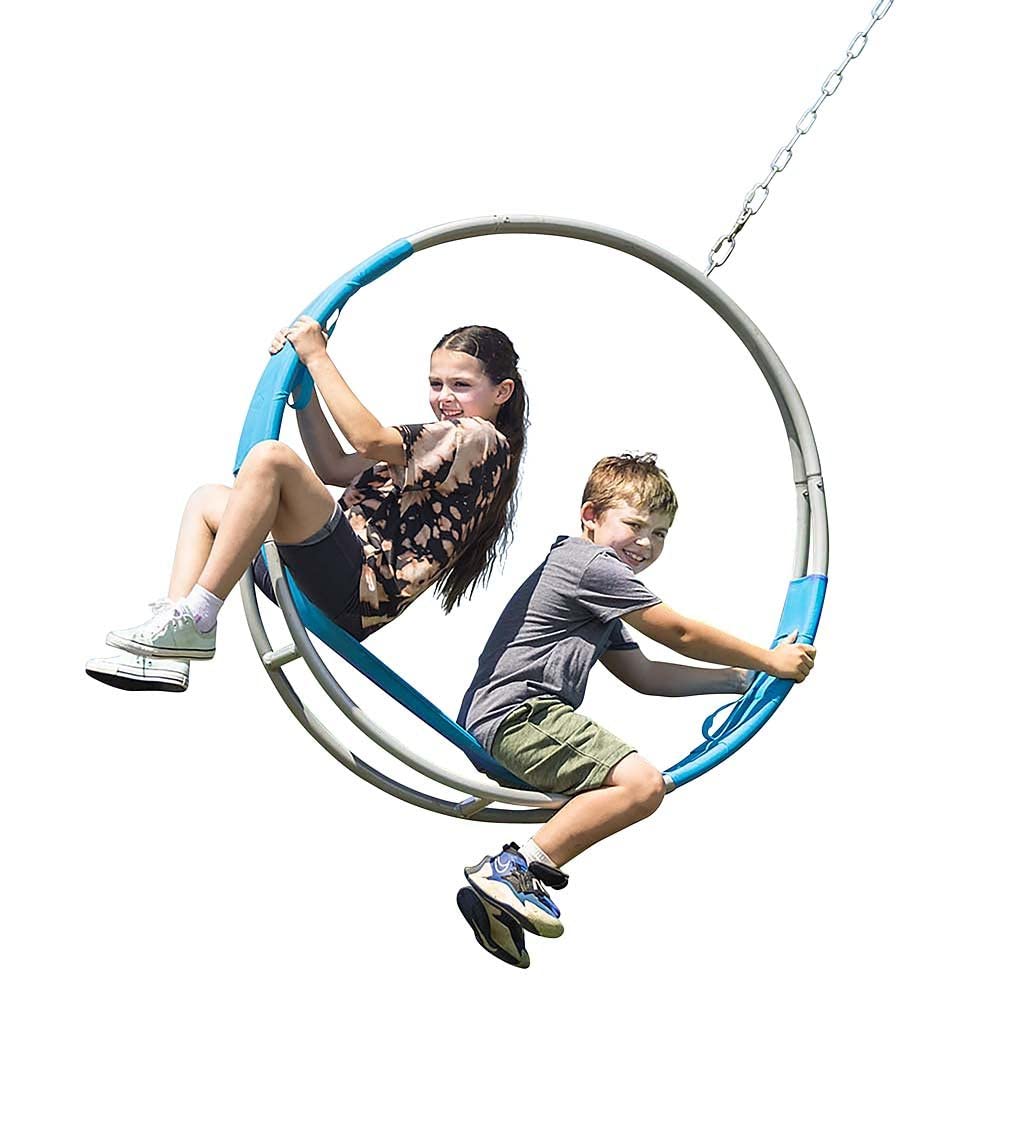 HearthSong 40-Inch Steel-Frame Aerial Hoop Spinning Round Tree Swing with Suspended Tesline Fabric Seat, Holds 300 lbs.