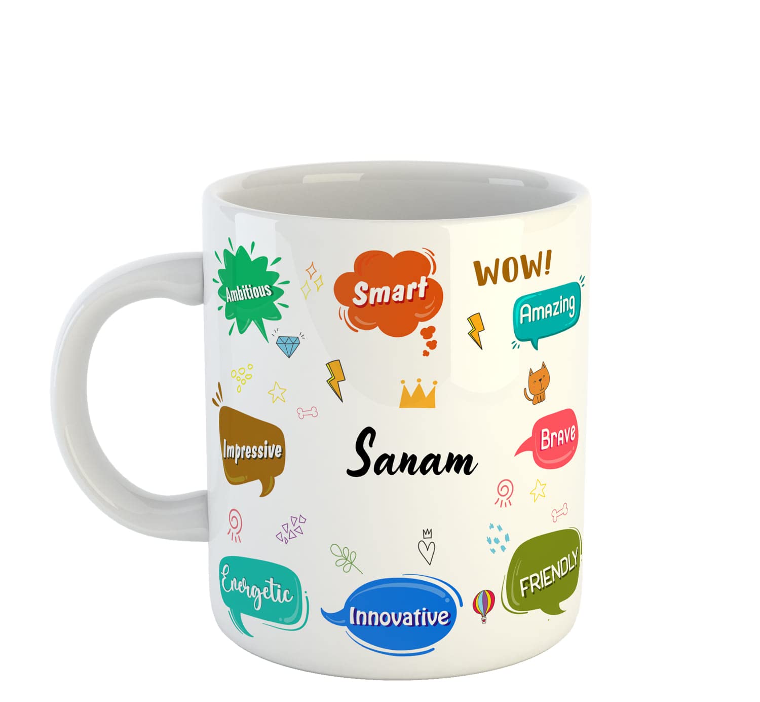 ASHVAH Personalised Sanam Name Coffee Mug for Boys - Best Birthday Gift for Son, Brother, Boyfriend, Husband, Return Gift - Color - White, Name -Sanam