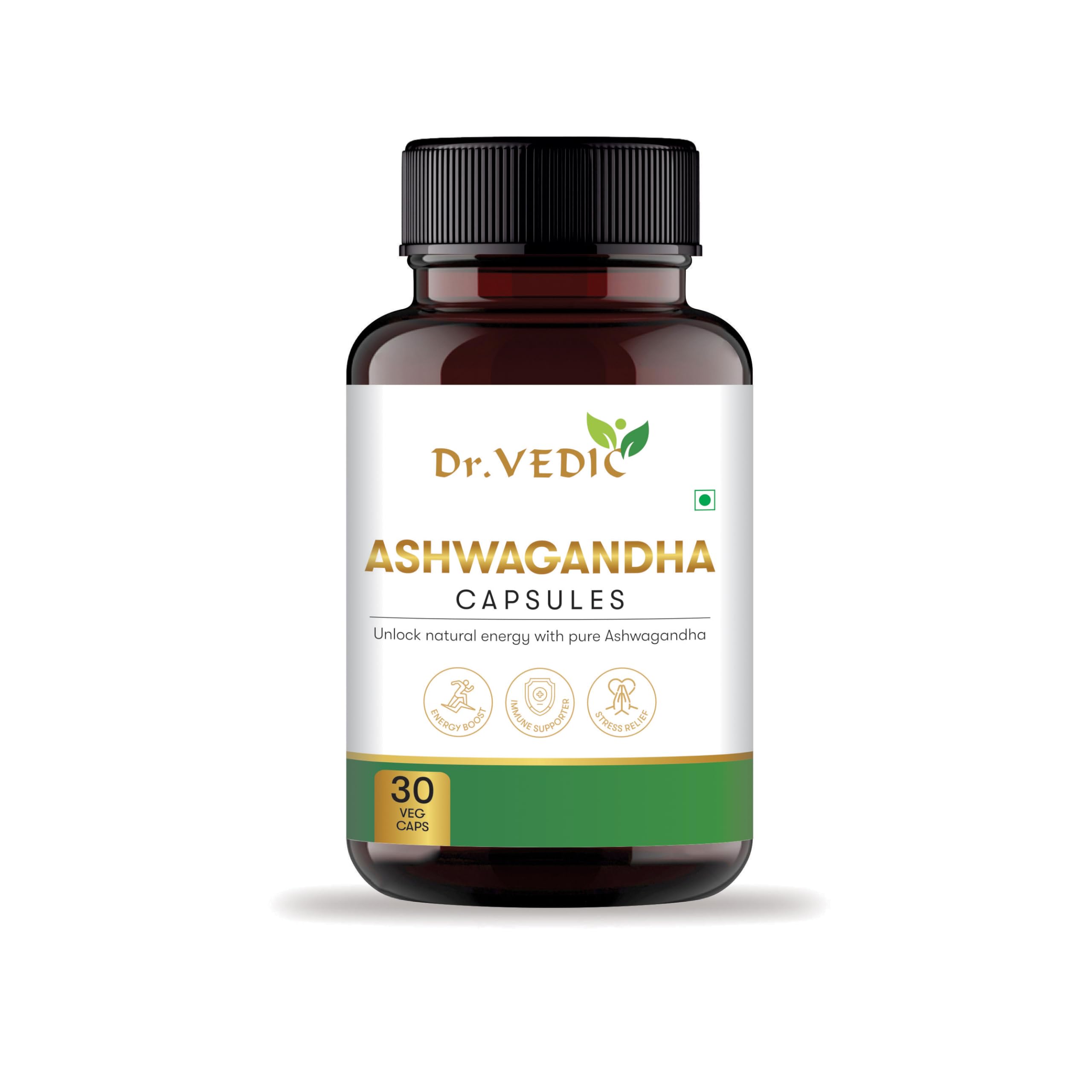 Dr Vedic Ashwagandha Capsules - Pure Ashwagandha Extract for Stress Relief, Energy Boost, Improved Sleep & Immune Support (30 Capsules)