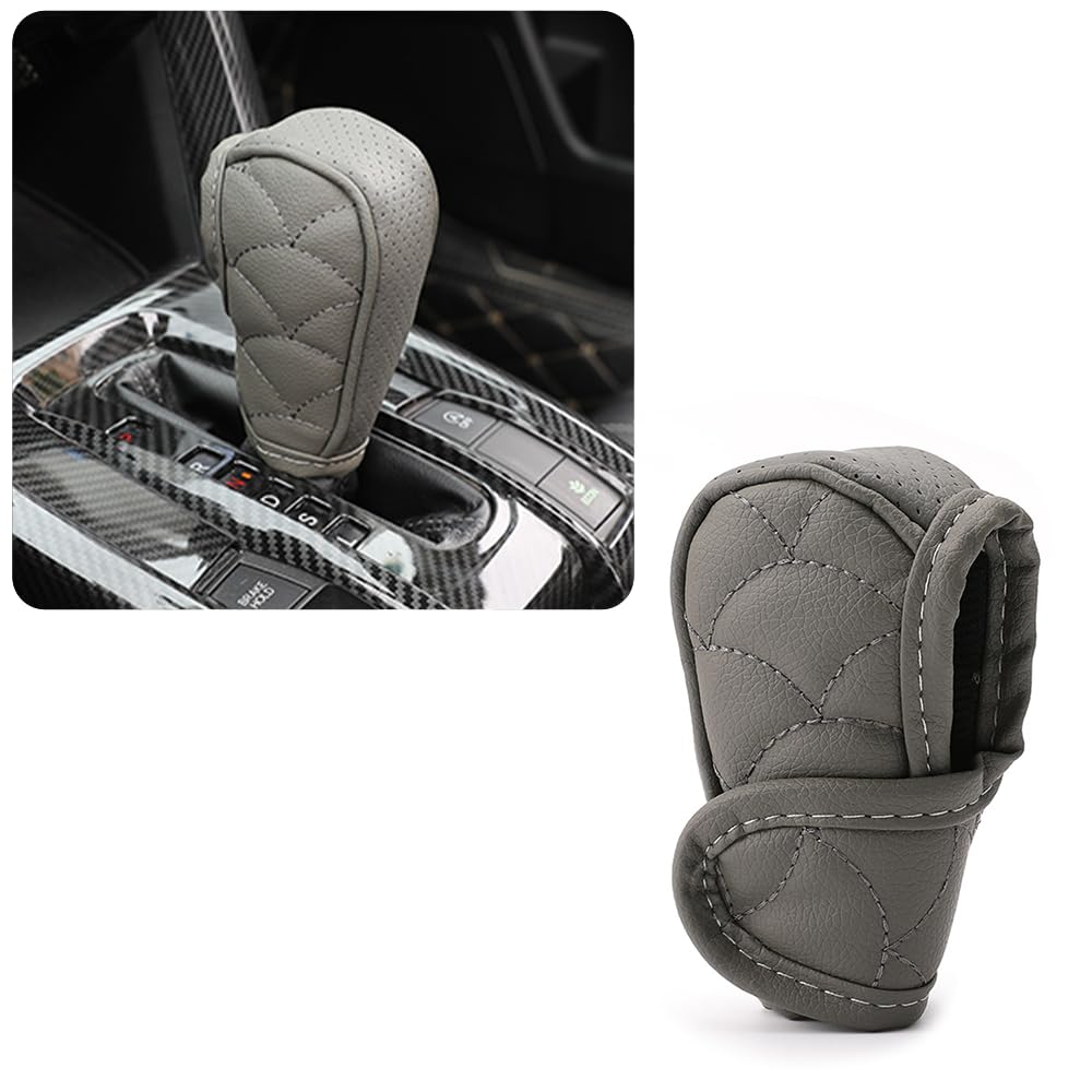 IHOTDER Leather Gear Shift Cover with Breathable Design,Fashionable Shift Knob Cover for Car Decor,Universal Car Accessories Interior Gear Shift Knob Cover Protect Shift Knob (Gray)