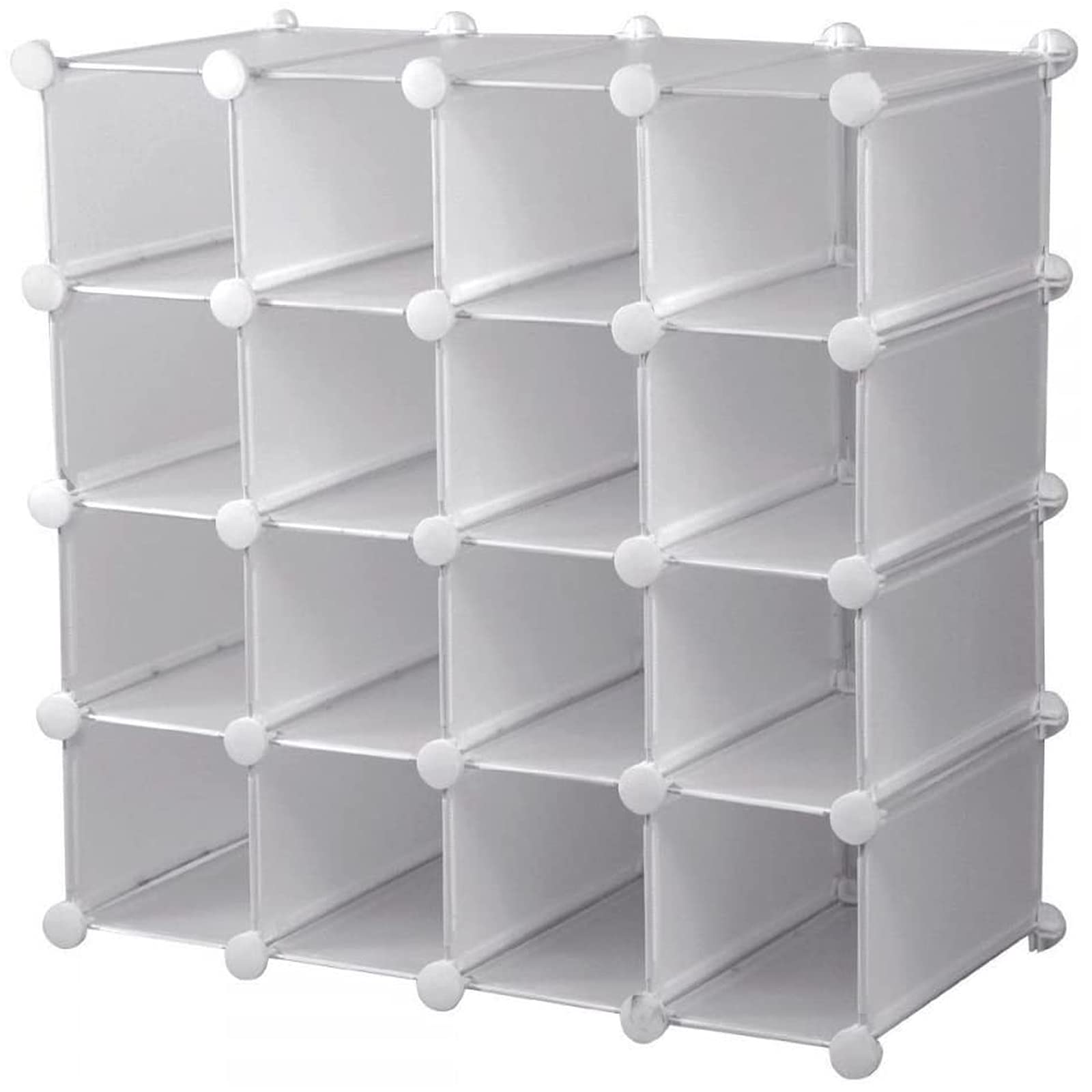 AMOS 16 Pair Interlocking Cube Shoe Storage Rack Organiser with Back Panels Space-Saving Adjustable Modular Slot Shelf Box Unit Boots Trainers Display Stand Holder (White)