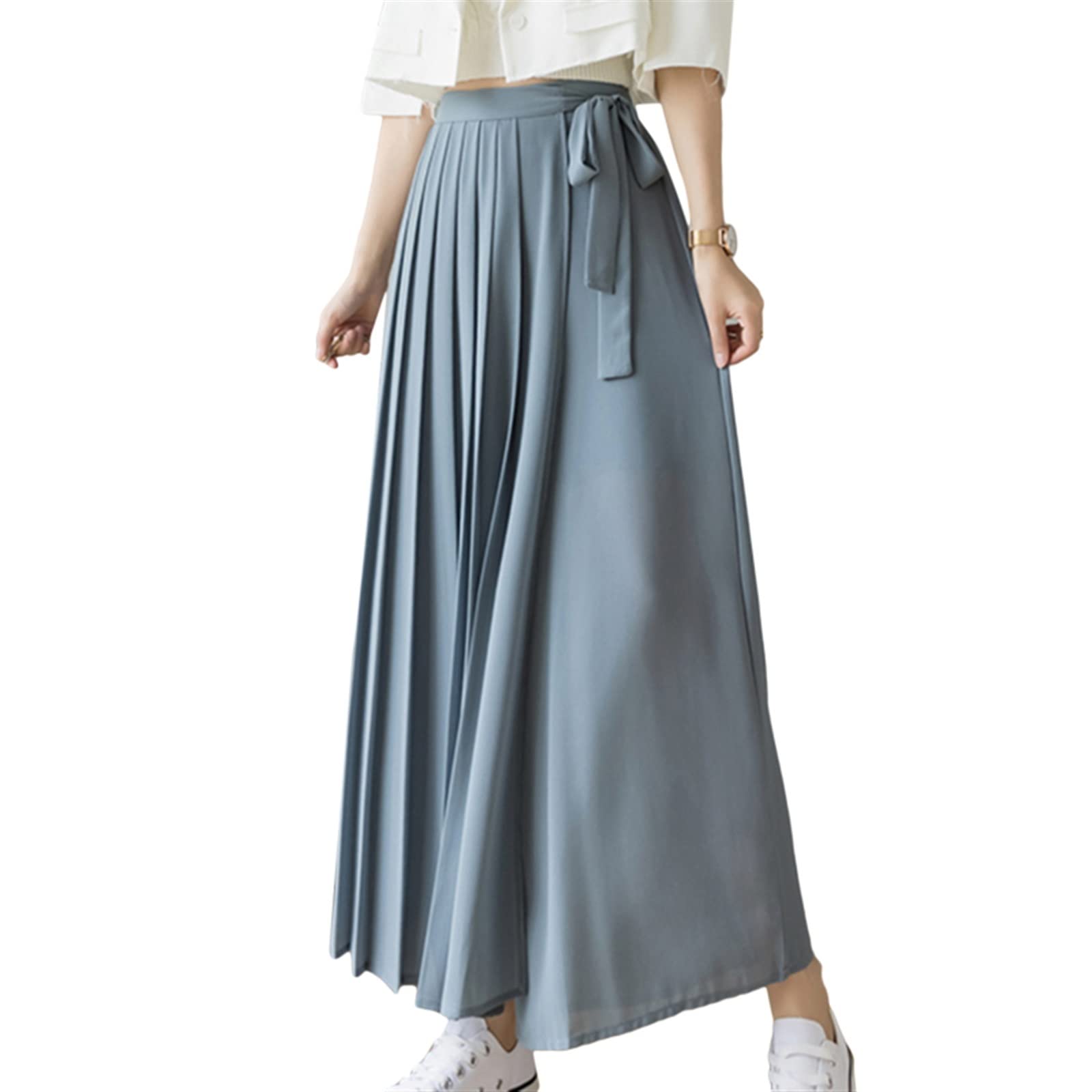 HRTLSSHRTLSS Women's Pants ربيع الخريف على طراز الخريف مطوي السراويل الساق عريضة الساق عالي الخصر السترة أنيقة السراويل طول الكاحل التنورة (Color : Hortel�, Size : M)