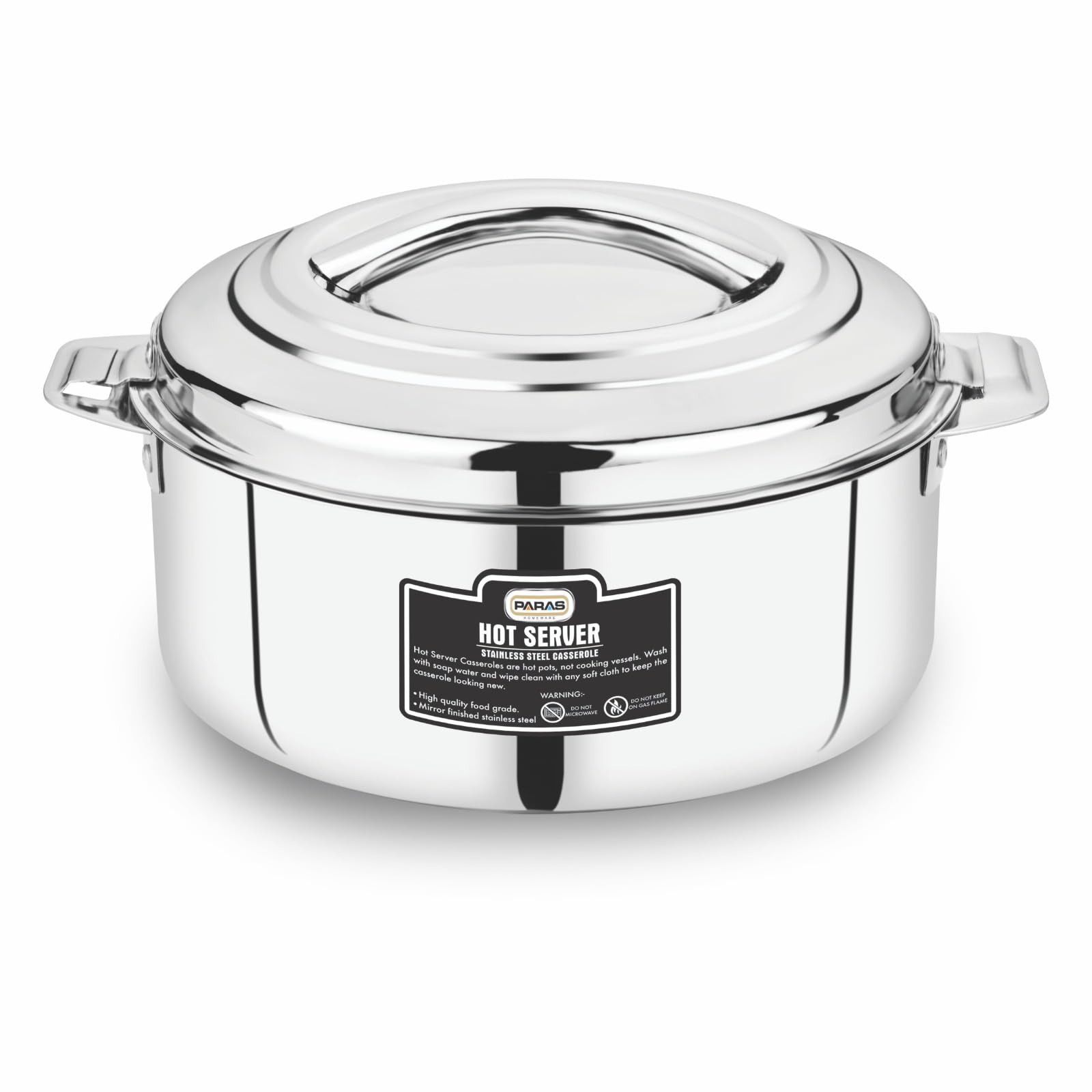 Paras Homeware Hot Server Steel Casserole|Food Grade | Easy to Carry | Easy to Store For Rice, Gravy, Curry|3500ml