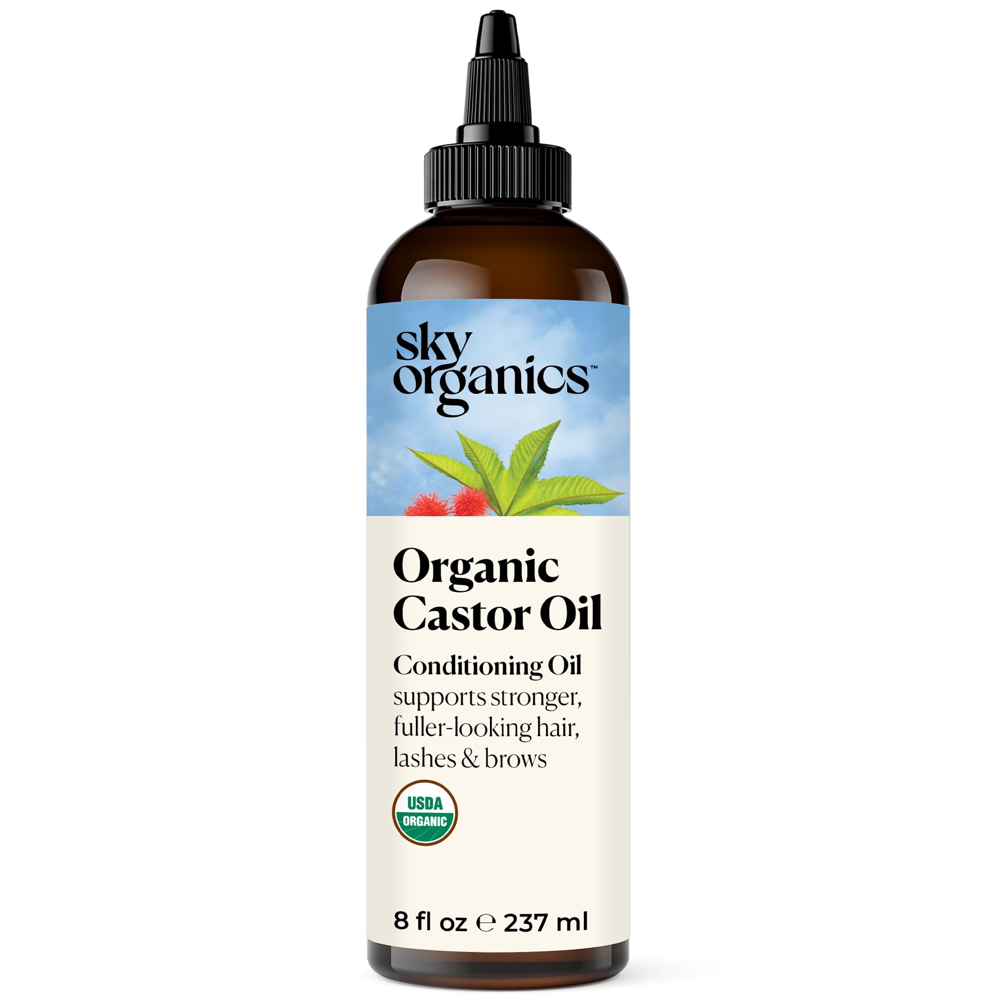 Sky Organics - Castor Oil Organic - Volumizing Hair Oil - Scalp, Lashes, Brows - Pure Castor Oil Cold Pressed - Natural Conditioner - Omega Fatty Acids, Vegan - Beauty, Hair Care, & Self Care - 8oz