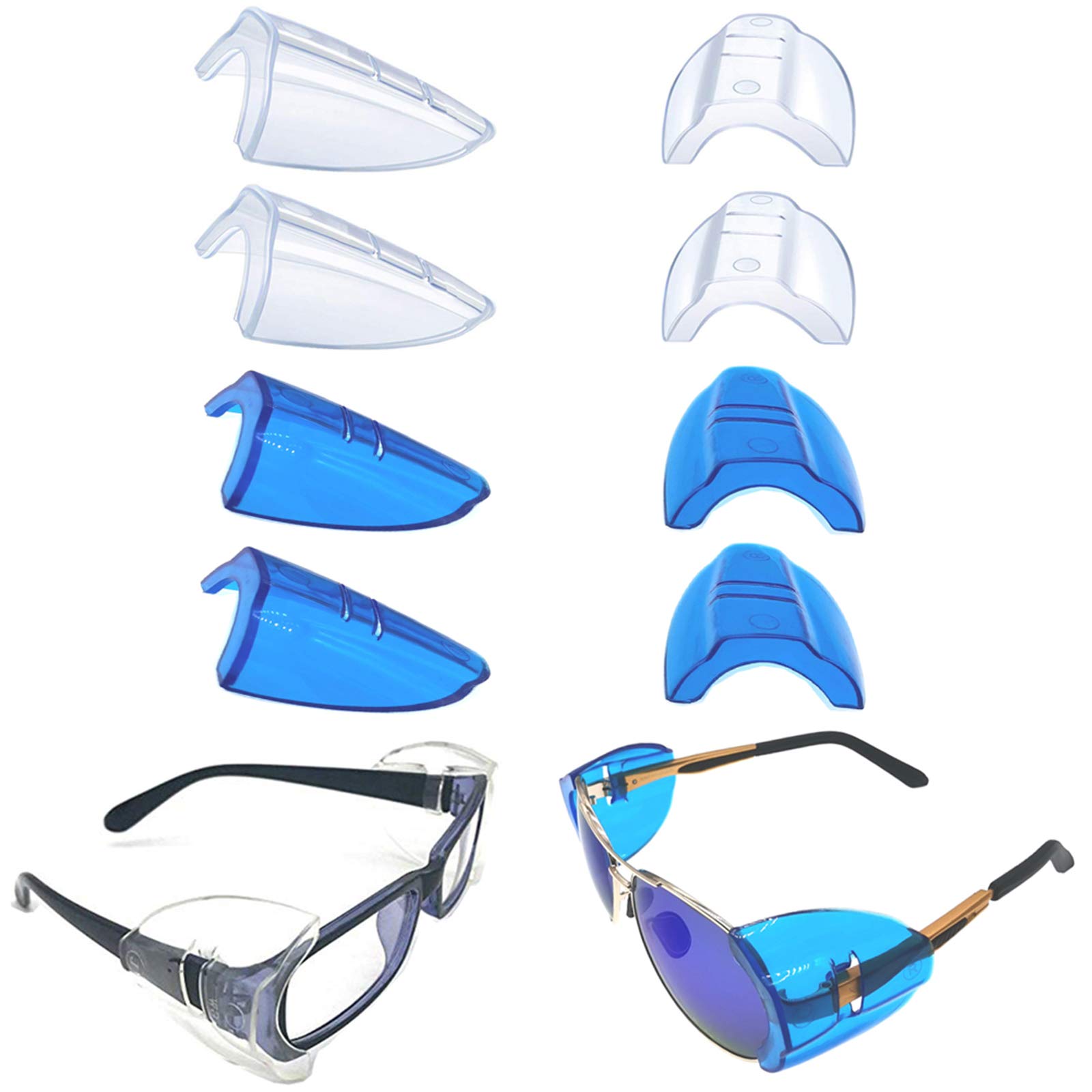 4 Pairs Safety Glasses Side Shields Large, Slip on Side Shields, Fits Medium to Large Eyeglasses Frames (2 Pairs Clear and 2 Pairs Sapphire Blue)