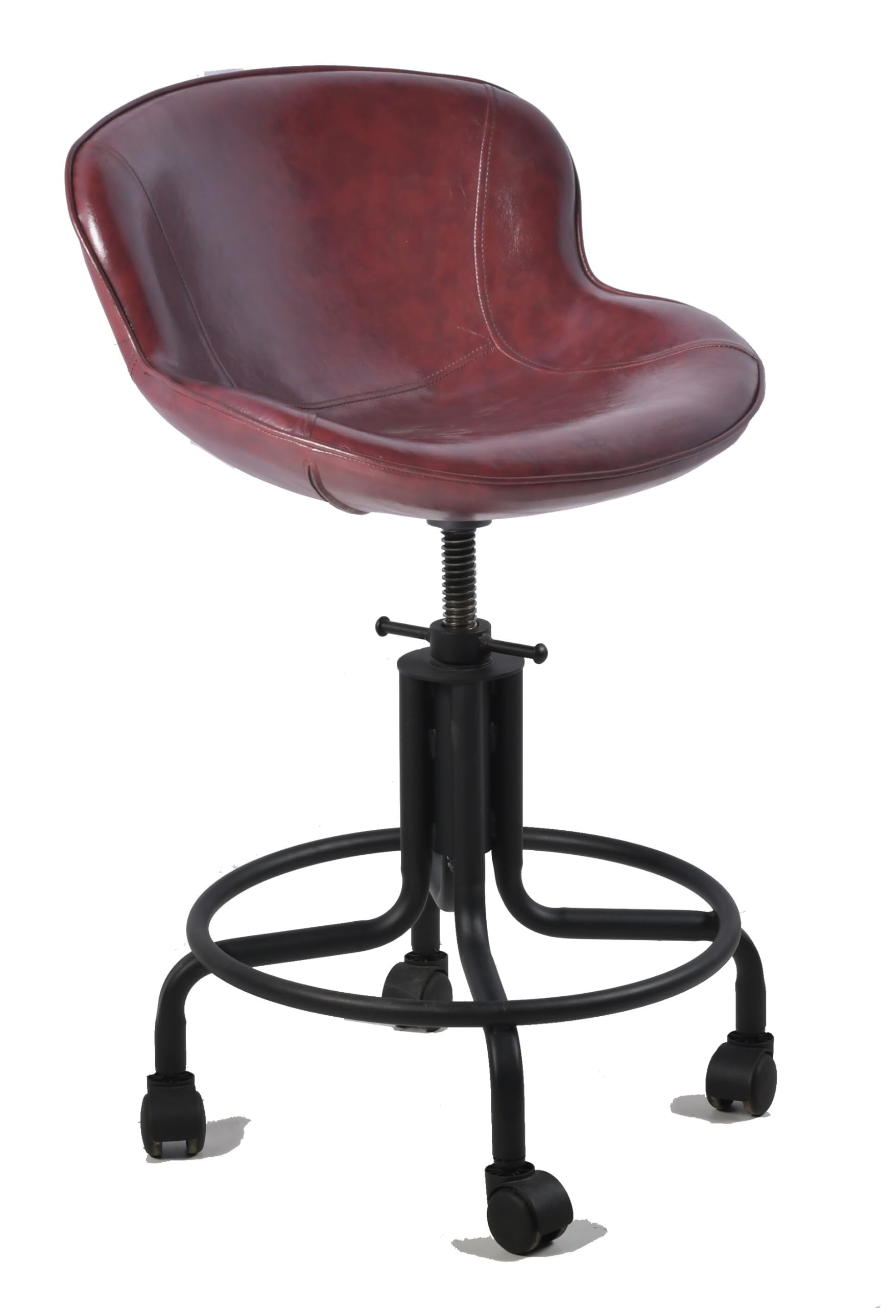 Topower American Antique Industrial Design Metal Adjustable Height Kitchen Dining Breakfast Chair Industrial Style Bar Stool Fully Welded Maroon PU Leather Seat