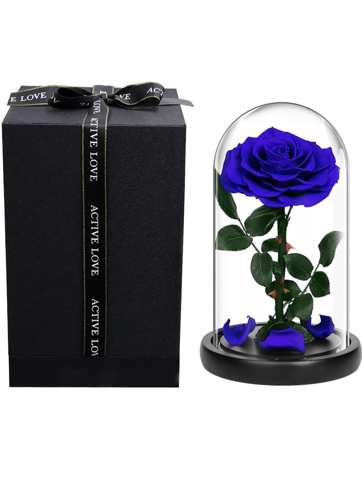 Large-size Forever Rose, Real Eternal Rose in Glass Dome Preserved Flower with Luxury Gift Box - Gift for Valentine's Day Mother's Day Wedding Anniversary Birthday, Size 22x14x14 cm (BLUE)