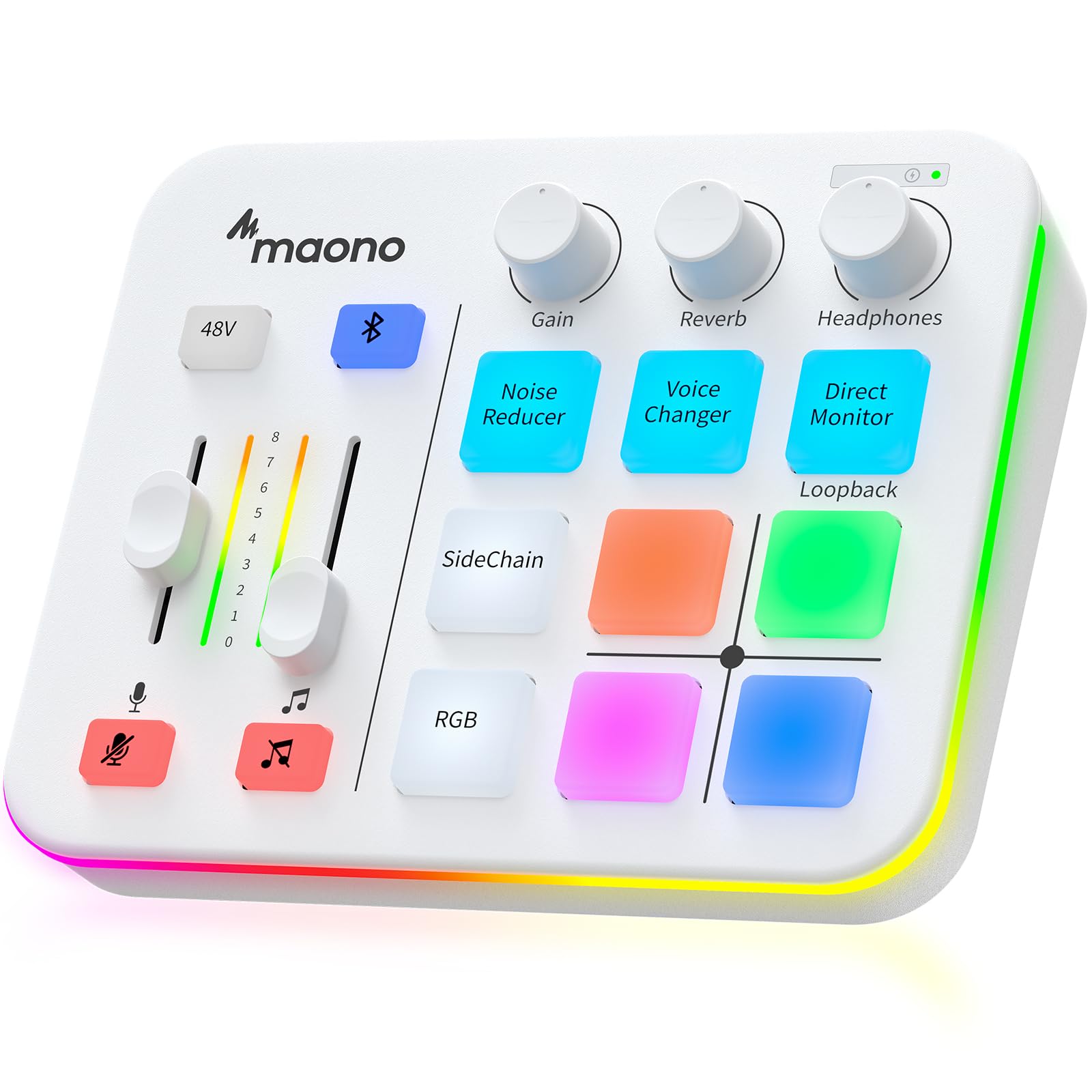 MAONO Gaming Audio Mixer, Audio Interface with Pro-preamp, RGB, Bluetooth, 48V Phantom Power for Live Streaming, Podcasting, Content Create, Gaming MaonoCaster G1 NEO (White)