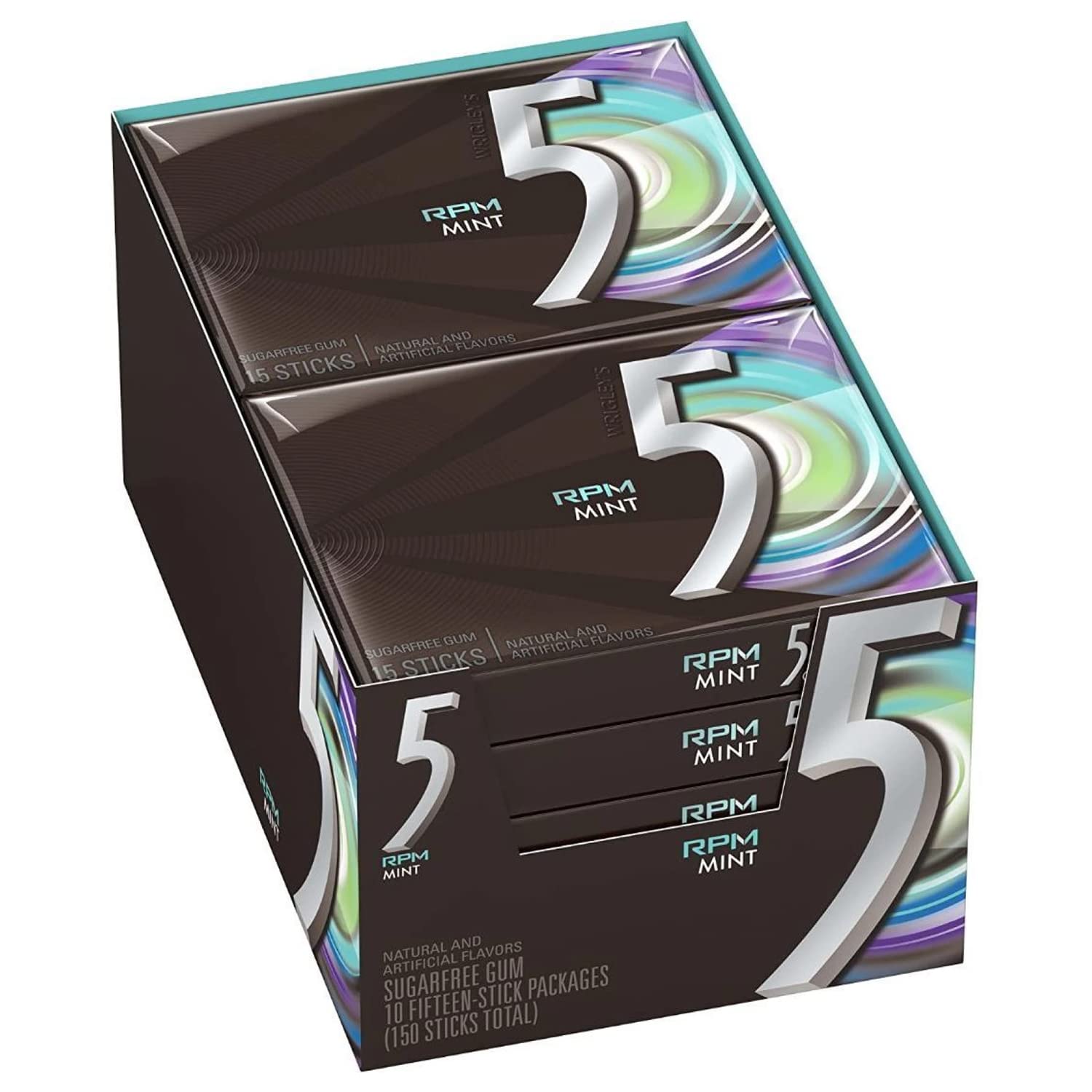 Wrigley's 5 Gum RPM Mint Sugar Free, 15 Sticks x 10 Pack, 405 g