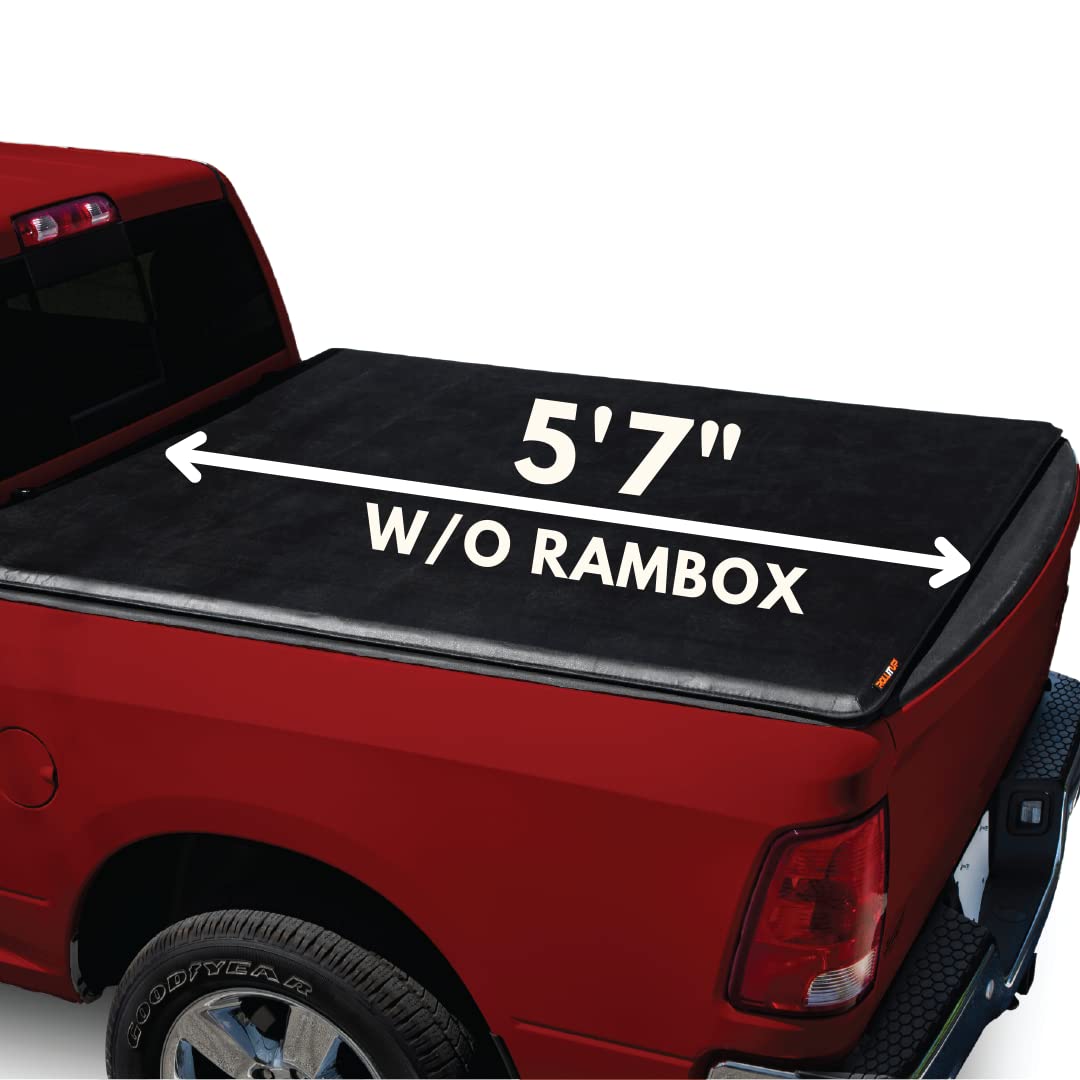 LEERROLLITUP | Fits 2009-2018 Ram 1500 & 2019-2022 Ram Classic with 5.7’ Bed w/o Rambox | Soft Roll Up Truck Bed Tonneau Cover | 4R117 | Low-Profile, Sturdy, Easy 15-Minute Install (Black)