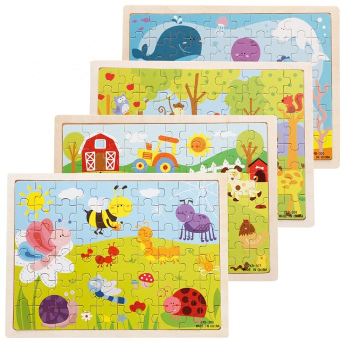 TOYBY Wooden Puzzles for Kids Ages 3-5, 60 Piece Colorful Wooden Puzzles for Toddler Children(Set of 4), Zoo Farm Insect Sea Animals,Preschool Educational Puzzles Learning Travel Toys for Boys Girls