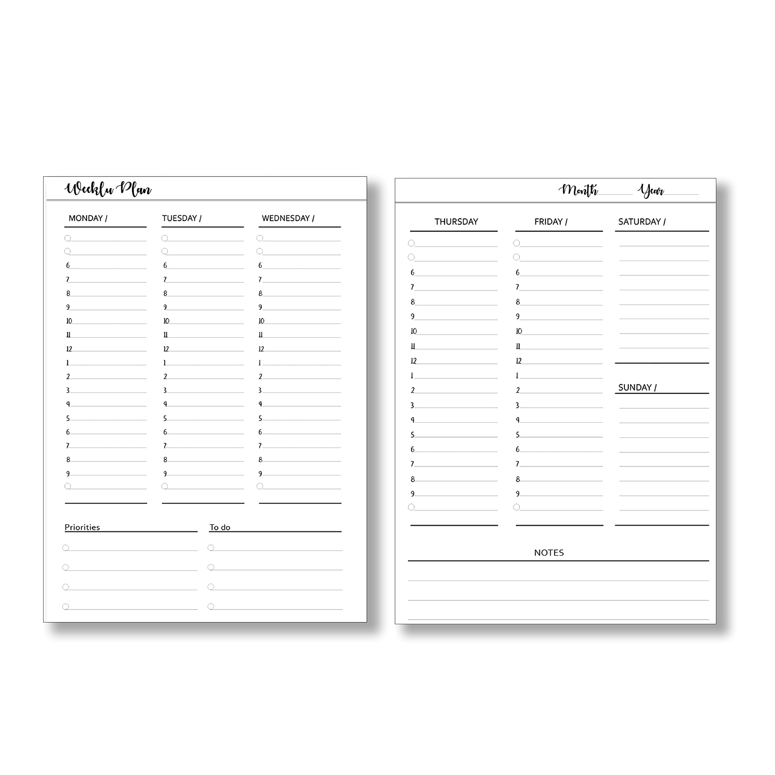 Undated Weekly Planner Inserts Calendar Refills Weekly Calendar Inserts, Undated Weekly Planner for 7, 8, 9, 11 Disc Planners (11 Disc Letter/Big (8.5" x11"))