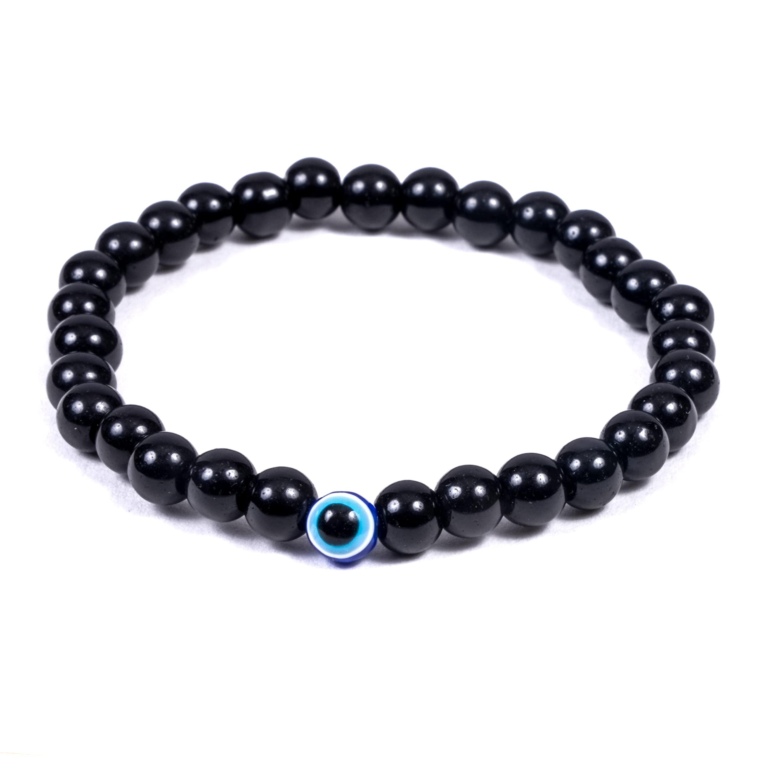 REBUYBlack Tourmaline Bracelet Natural Healing Stone Evil Eye Charm Gemstone Bracelet for Men & Women , Color Black, Bead Size 6 mm By REBUY