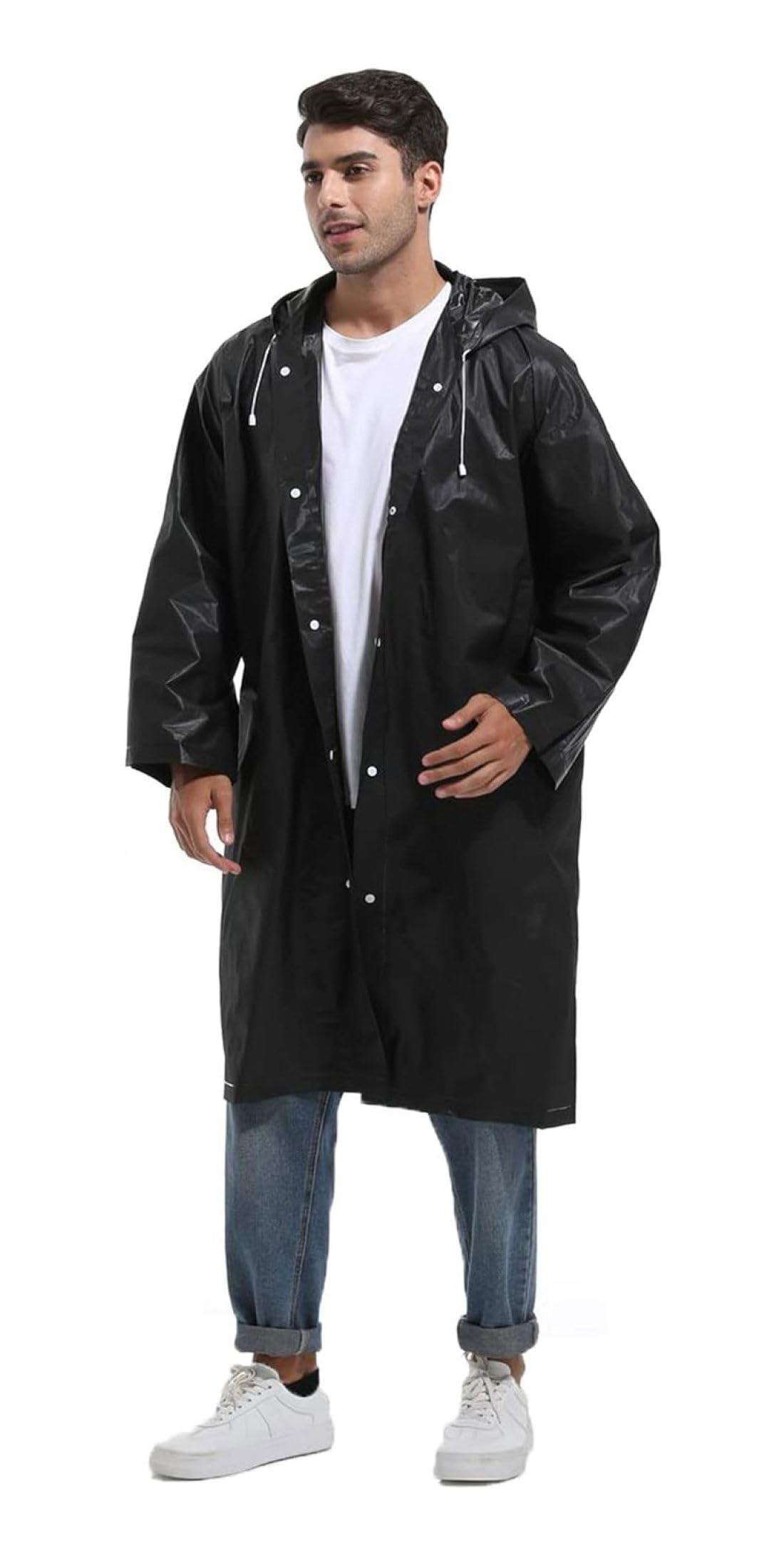 INFISPACEMen's Polyester Long RainCoat Pocho with Adjustable Cap and Cover