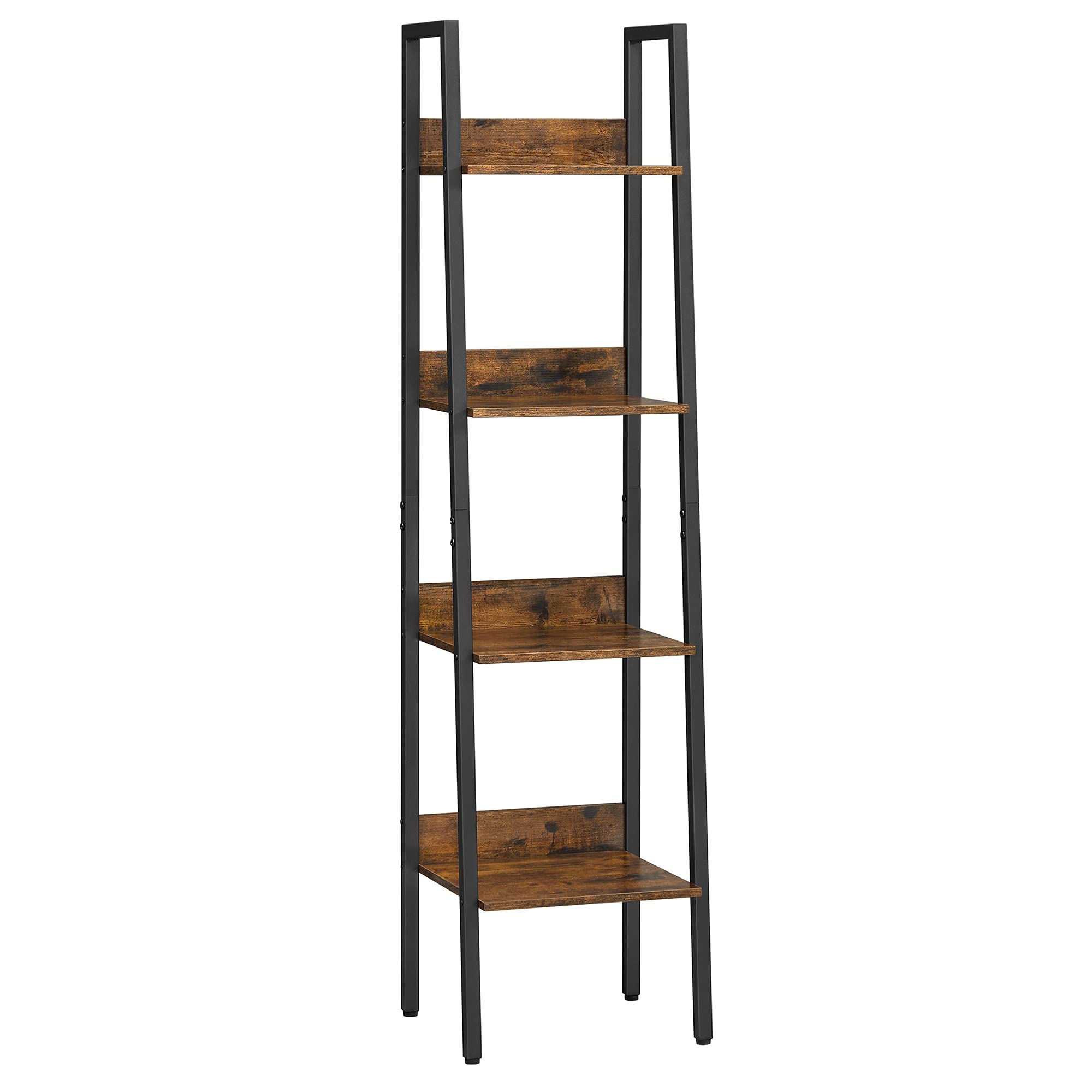 VASAGLE Ladder Shelf, 4-Tier Bookcase for Home Office, Free Standing Storage Shelves for Living Room, Kitchen, Steel Frame, Easy to Assemble, Industrial Rustic Brown and Black LLS108B01