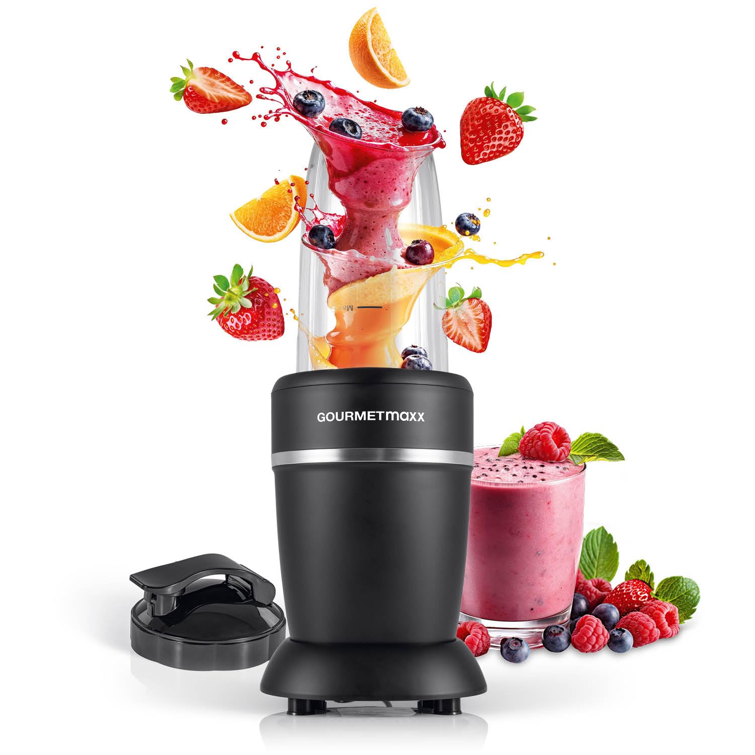 GourmetmaxxBlender & Smoothie Maker 4 pieces | Electric blender for a shot of vitamins on the go | Nutrition Mixer with leak proof lid | Blender, Food Processor for shakes & Co.