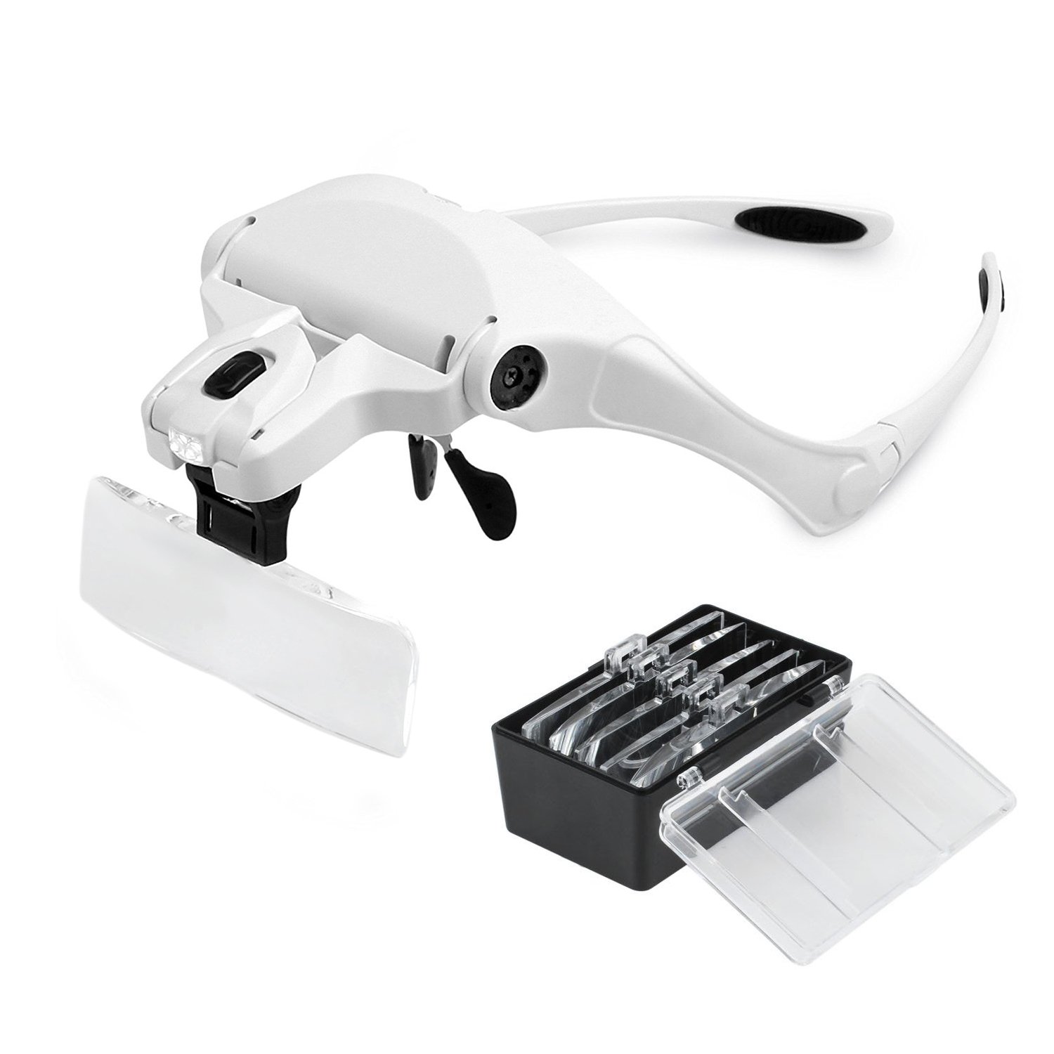 Magnifying Glasses with Light, Headband Magnifier with Led for Close Work, 5 Replaceable Lenses（Battery Model）