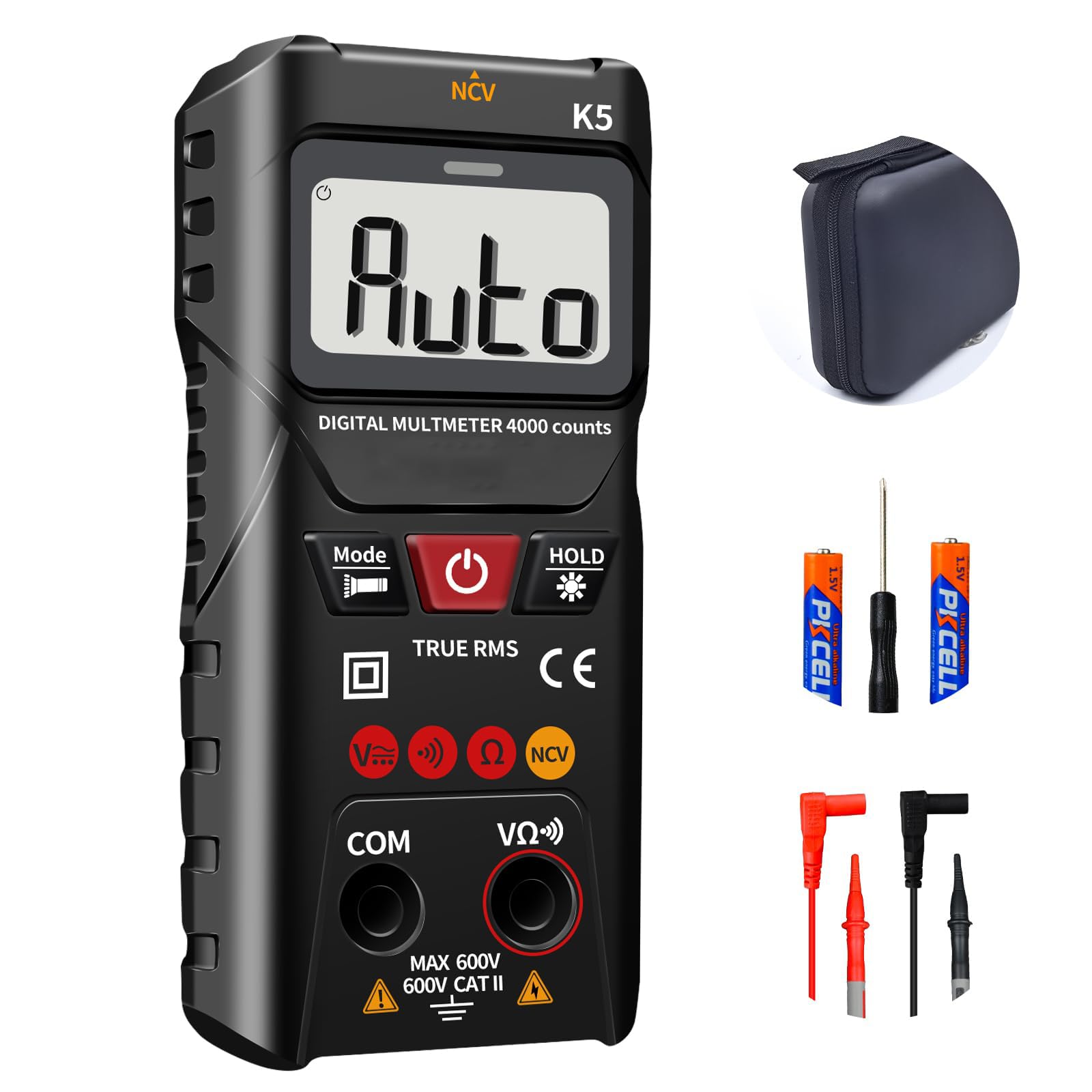 Digital Multimeter, 4000 Counts, Smart Measurement, Auto-Ranging Voltmeter, Voltage Tester with Non-Contact Voltage Function, Measures AC/DC Voltage, Resistance, Continuity for Car Home Appliances