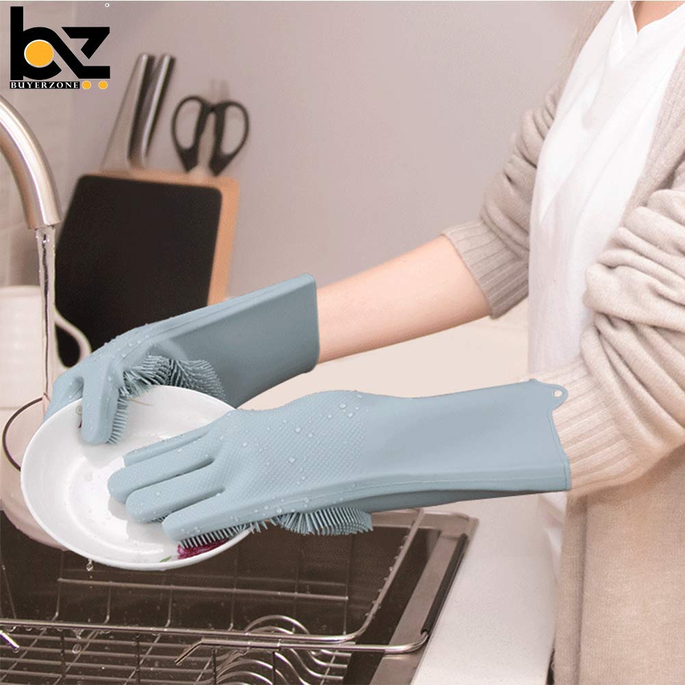 BUYERZONE WITH BZ LOGO Silicone Gloves for Dish Washing and Pet Grooming (Free Size, Assorted Colour)