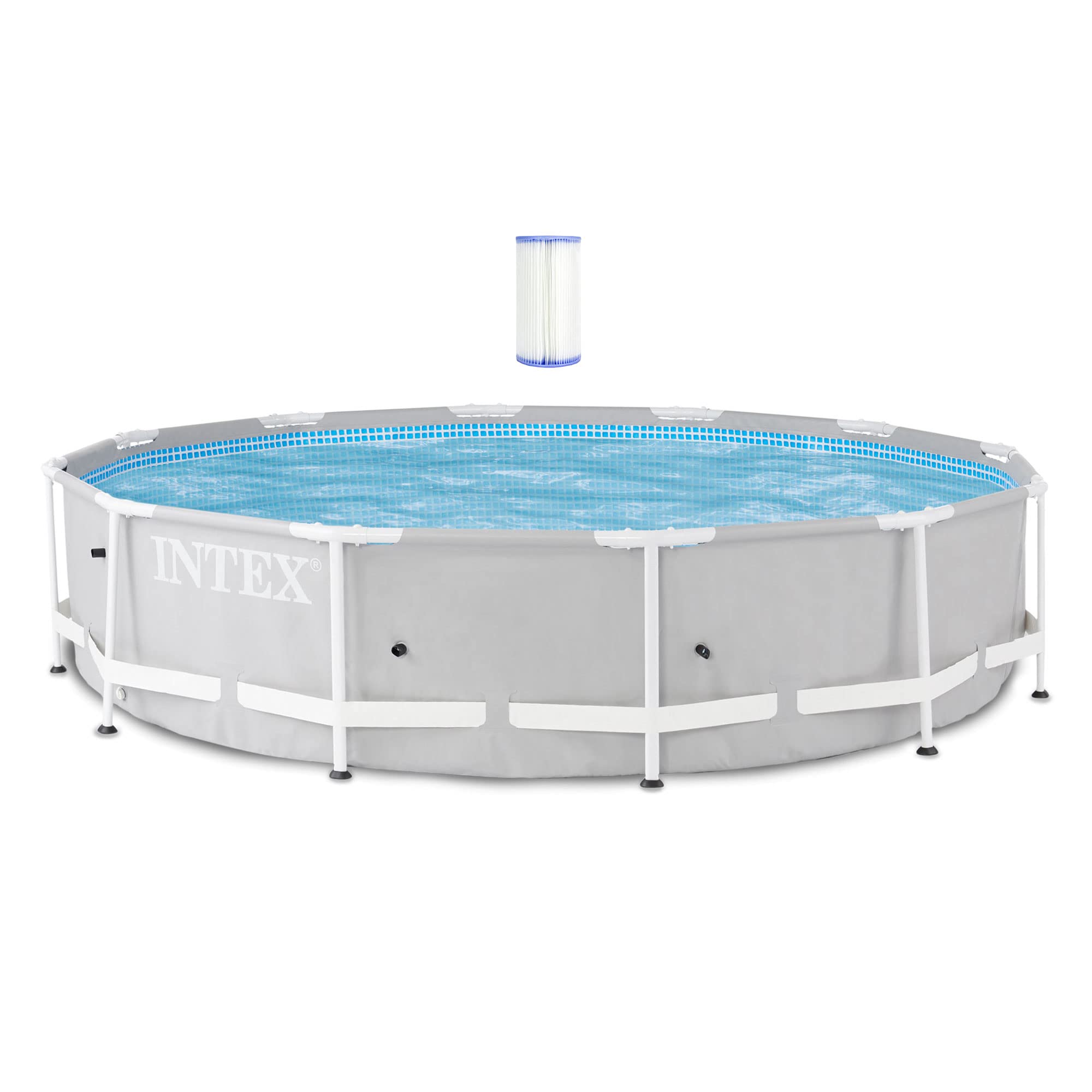 Intex12 Foot x 30 Inch Prism Steel Frame Above Ground Pool with 3 Ply Liner and Type A and C Pool Filter Pump Cartridge Replacement