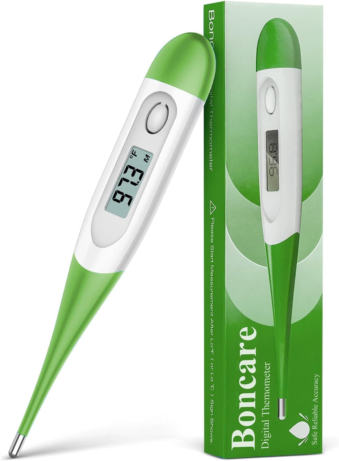 Boncare 10 Seconds Digital Thermometer for Adults and Kids - Accurate & Safe Rectal Thermometer for Baby with Fever Alarm, Oral Thermometer FSA HSA Eligible (Green)