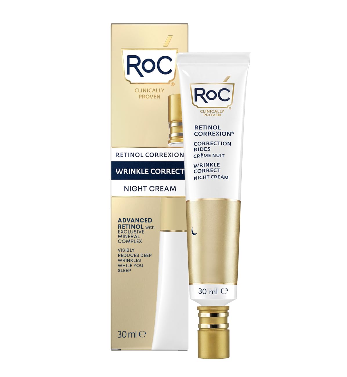 RoC - Retinol Correxion Wrinkle Correct Night Cream - Anti-Wrinkle & Aging Treatment - Radiant Skin Cream - Pure RoC Retinol, Shea Butter, Glycolic Acid & Squalane - Nighttime Skincare - 30 ml