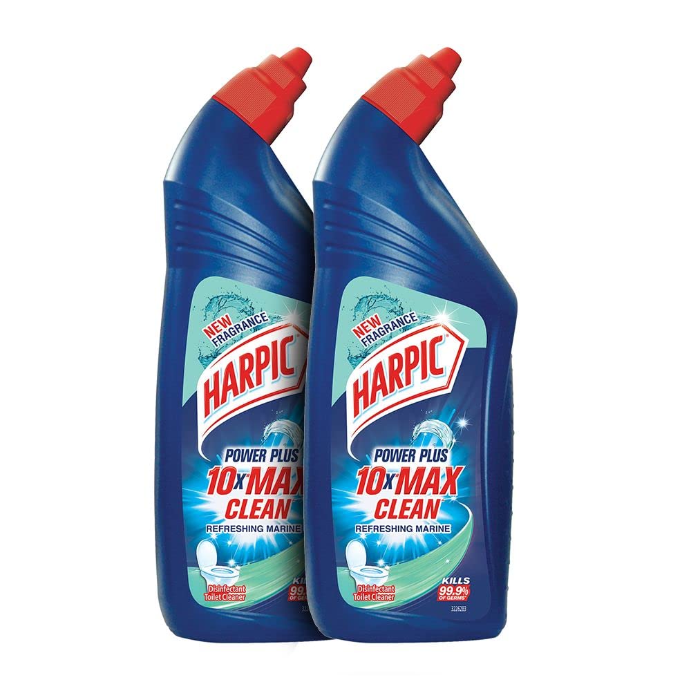 Harpic Disinfectant Toilet Cleaner Liquid, Marine - 1 Litre (Pack of 2) | Suitable for Toilet Bowls