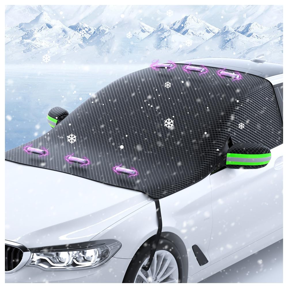 Windshield Cover for Ice and Snow,Magnetic Oxford Car Windshield Cover with 2 Side Mirror Covers,Windproof Anti-Theft Car Windshield Snow Cover Car Accessories for Most Vehicles