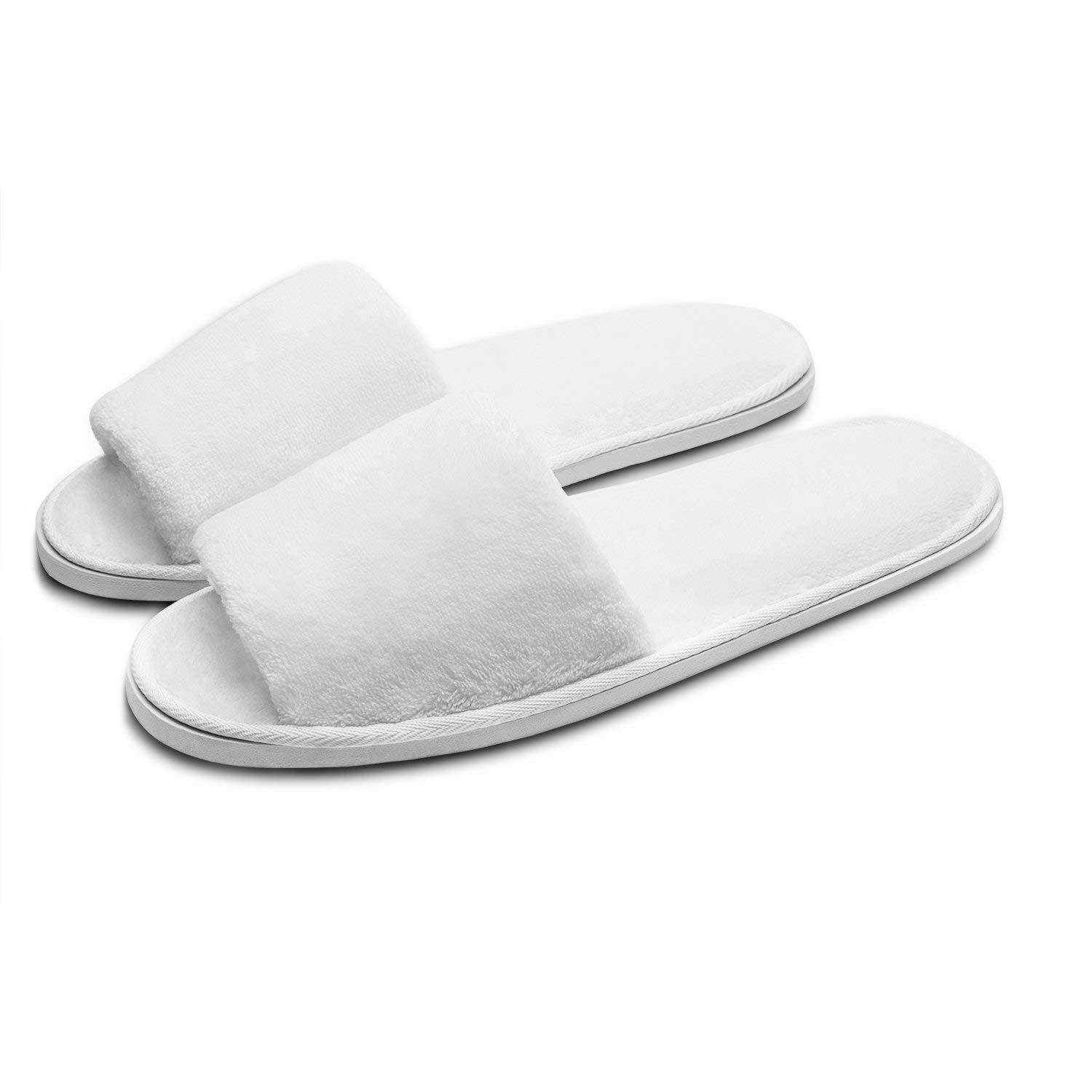 LIENJAER 5 Pairs of Deluxe Open Toe White Slippers for Spa, Party Guest, Hotel and Travel (Large, White-5 Pairs)