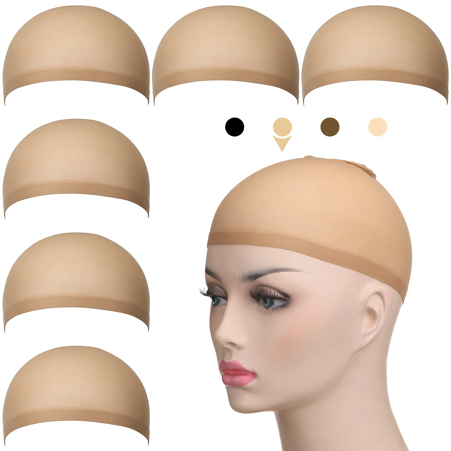 Akstore Mesh Wig Cap Net Natural Nylon Wig Caps (6PCS - Light Brown)