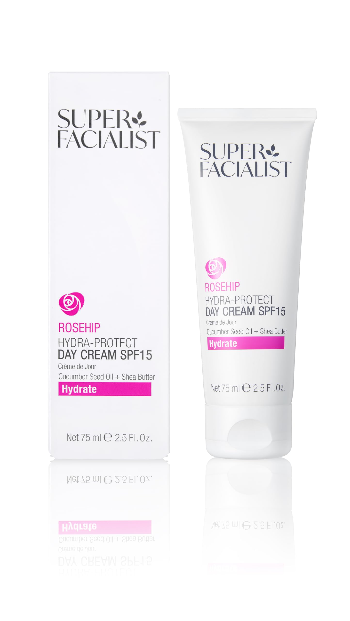 Super Facialist Rosehip Hydrate Radiance Day Cream SPF15, Formulated with UV filters to Protect and Hydrate, 75 ml