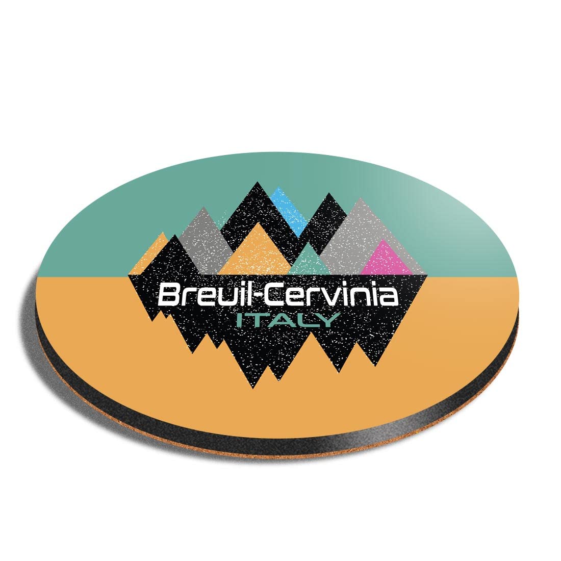 1 x Round Coaster - Breuil Cervini Italy Ski Abstract World Cork Backed MDF Glossy Tea Coffee Accessory #58922