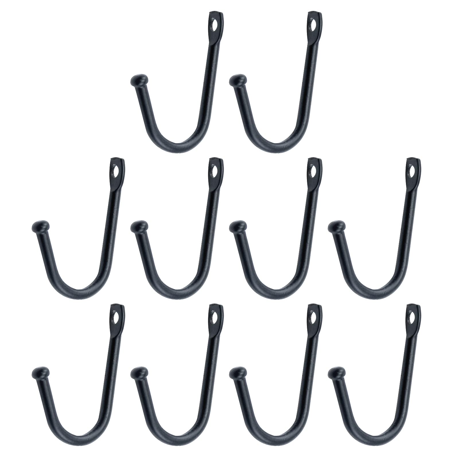 Antrader Early American Single Iron Hooks, Decorative Colonial Wall Door Key Coat Bag Hanger Hook, 1.4" x 1" Black, Pack of 10