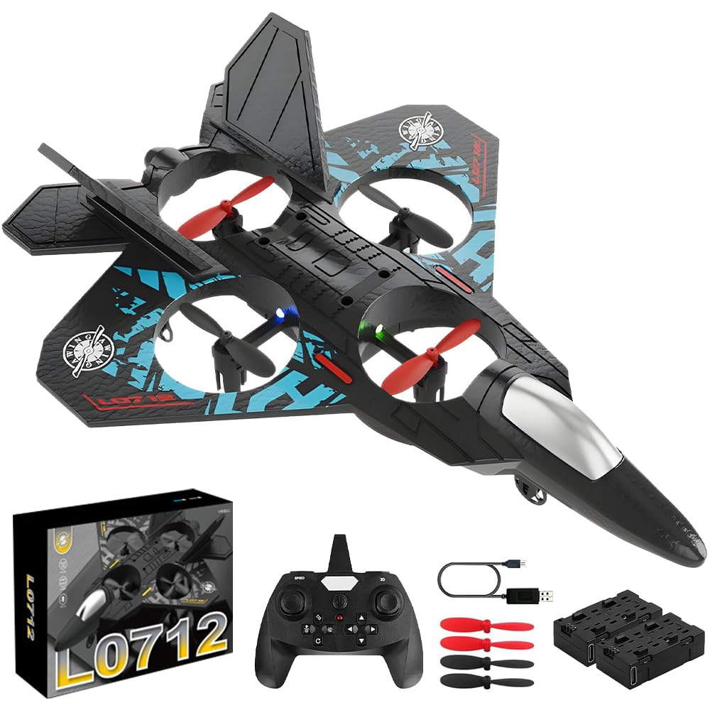 AVCXEC RC Airplane, 2.4GHz Remote Controlled Airplane, L0712 4 Channel Remote Control Airplane, Remote Controlled Fighter Airplane, Aeroplane Toy with Coloured Lights, for Beginners, Children, Adults