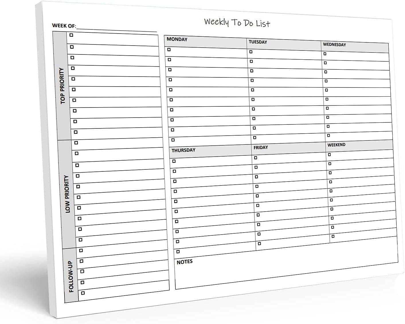 Premify Weekly TO DO List Notepad, Task Planner Pad w/Daily Checklist, Priority Checkbox & Note Sections, Calendar Desk Notebook pad to Organize Office (A4 50 Page Sheets)