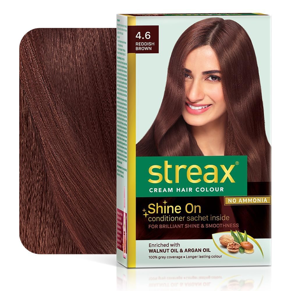 St'reax Permanent Hair Colour, 4.6 Reddish Brown, 100% Grey Coverage, Argan and Walnut Oil Infused, Long Lasting Cream, 120 ml, Pack of 1