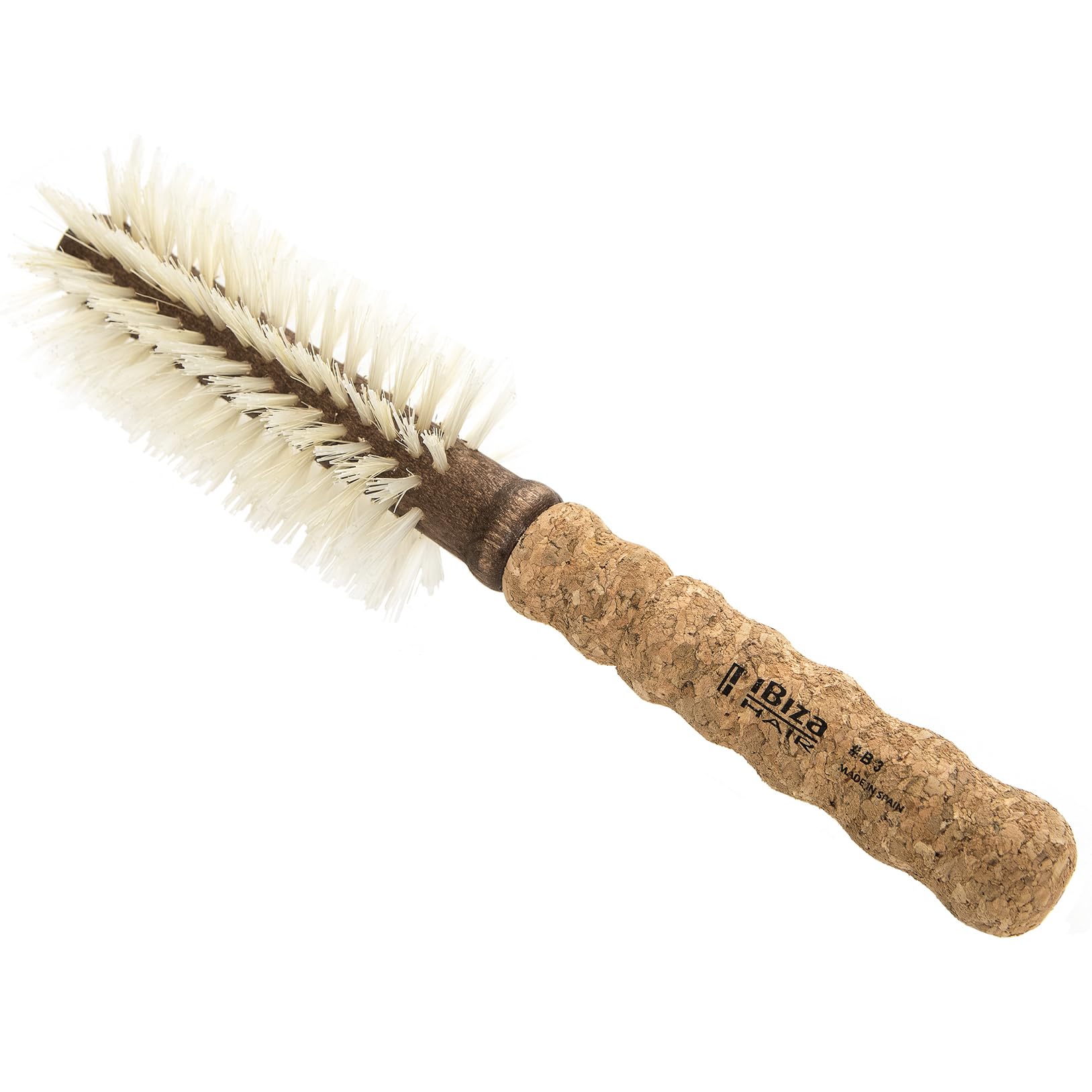 Ibiza Hair Professional (B Series) Round Boar Hair Brush | Blonde Bristles with Cork Handle | For Color Treated & Fine Hair | Add Texture & Shine