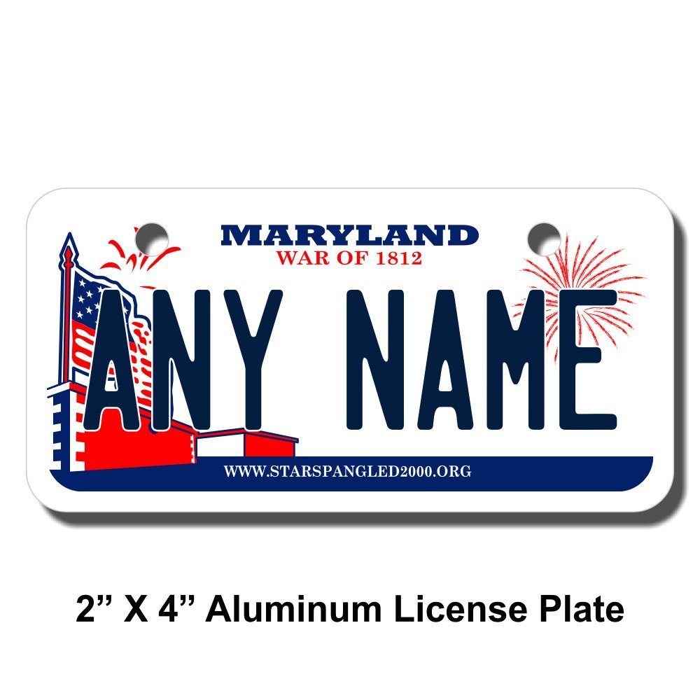 TEAMLOGO Personalized Maryland License Plate - Sizes for Kid's Bikes, Cars, Trucks, Cart, Key Rings Version 2