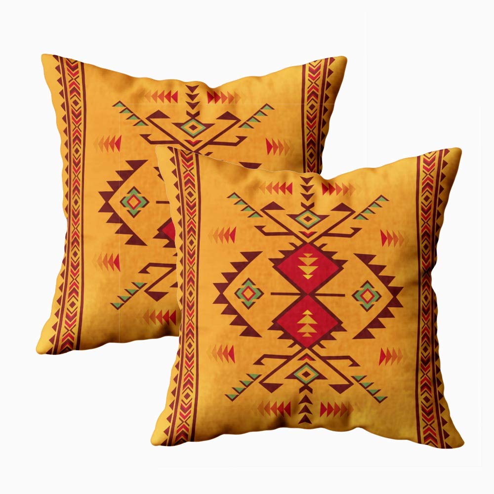 HerysTa Pillow Cases Home Decorative Body Pillow Cover Pack of 2 18X18inch Invisible Zipper Cushion Cases Geometric Pattern Native American Southwest Print Ethnic Square Sofa Bed Décor,Orange Red