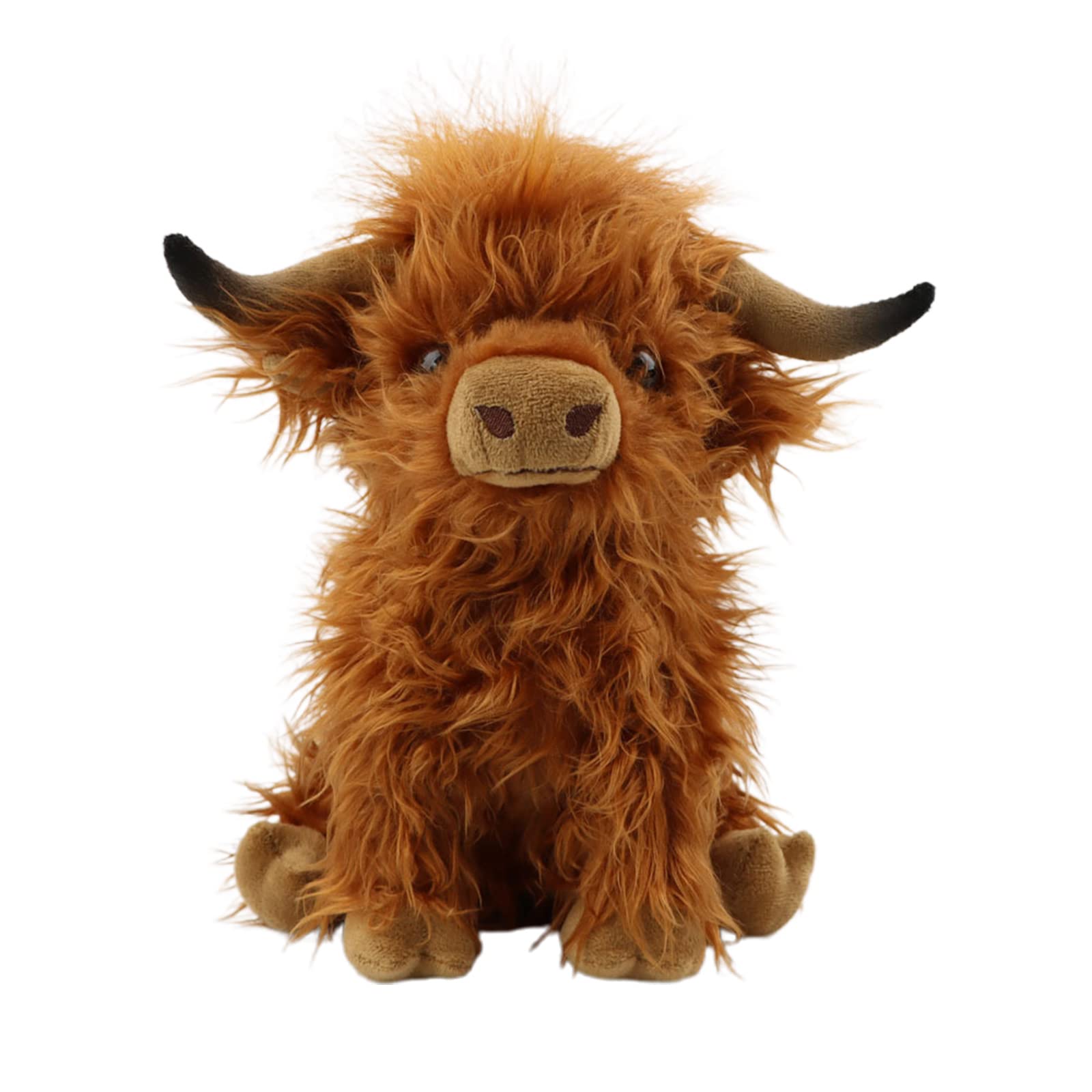 Gluutoyashop Highland Cow Stuffed Animal Scottish Highland Cow Plush Toy Cute Farm Plushie Christmas Birthday Gifts for Adults Boys Girls (Brown, 11 in)