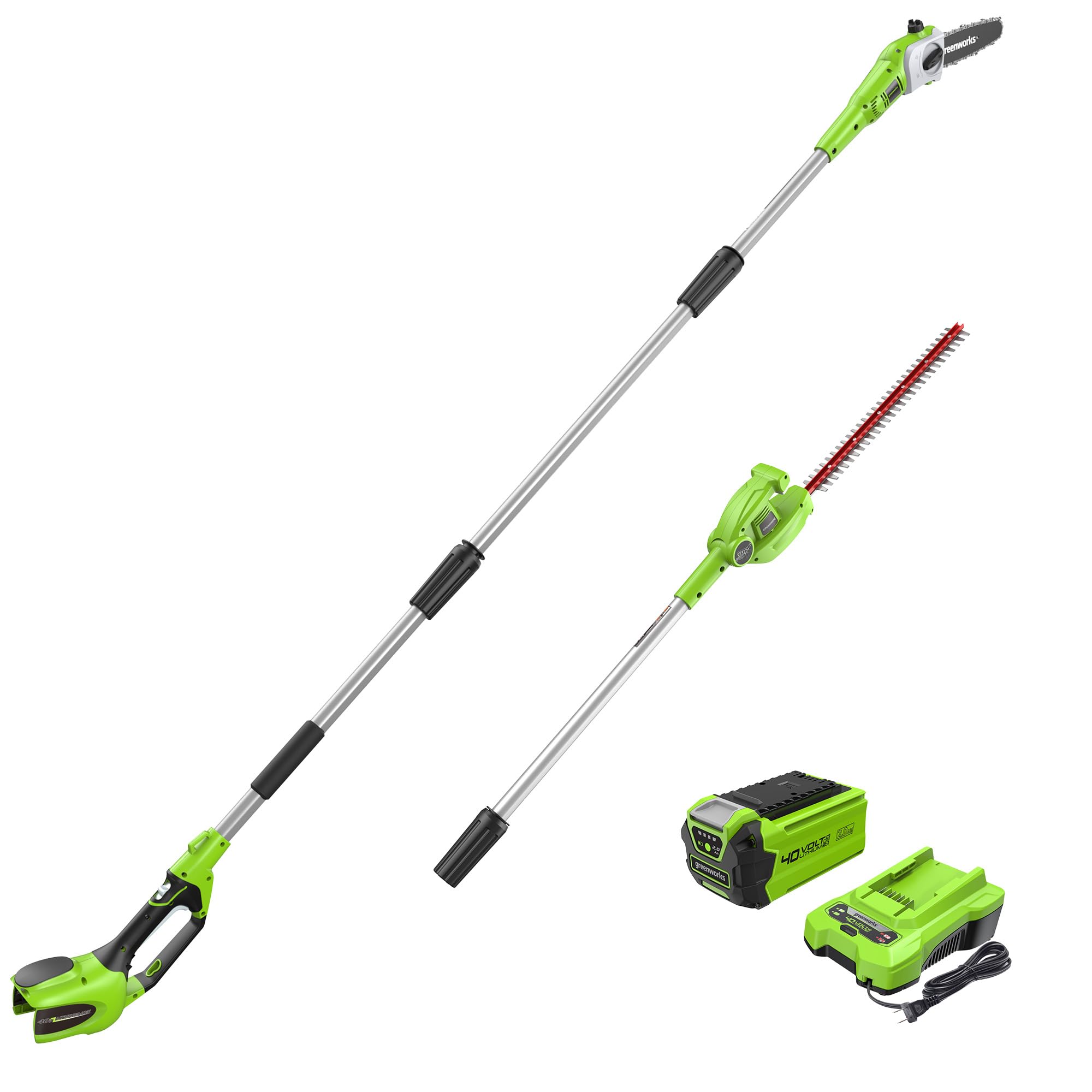 Greenworks 40V 8" Pole Saw + Pole Hedge, 2.0Ah Battery (Gen 1)