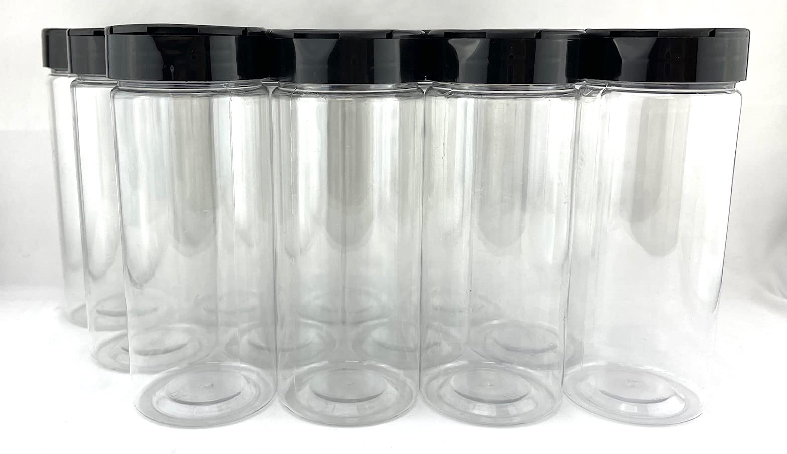 KC Commerce 16 oz Plastic Spice Jars Containers Bottles with Black Flip Cap To Pour Or Sifter Shaker, Seasoning Organizer- BPA free- Perfect for Storing Spice, Powders and Herbs