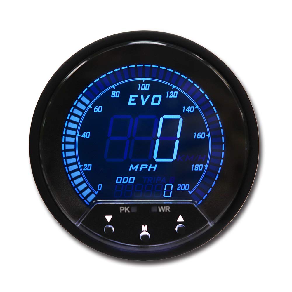 MOTOR METER RACING EVO Series 85mm 3-3/8" Digital GPS Speedometer 200 MPH Blue Red White Green LED Backlit Peak Recall Warning Function Odometer Trip Meter