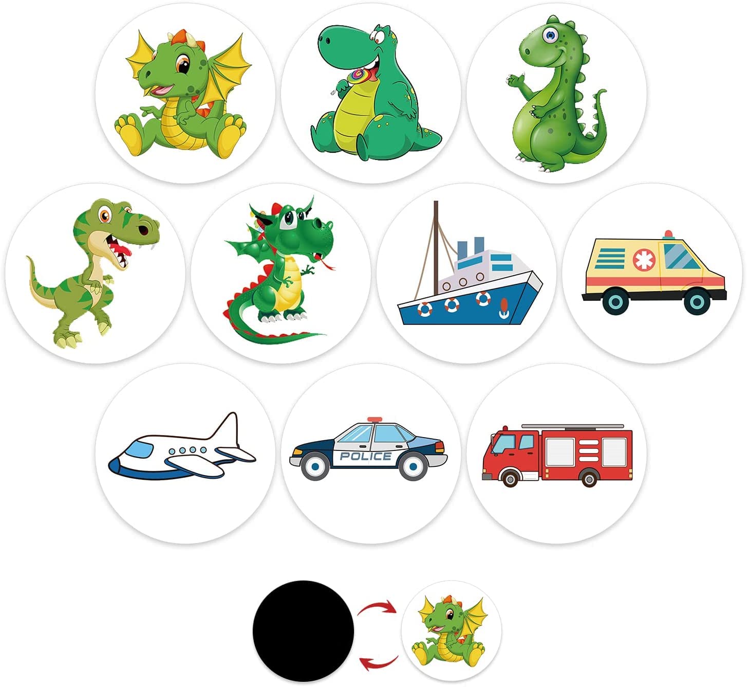 SYOSISYOSI Potty Training Stickers Reusable Fun Potty Training Seat Magic Stickers for Boys and Girls Potty Targets Stickers with 10 Different Patterns- Dinosaur, Car, Plane, 10pcs